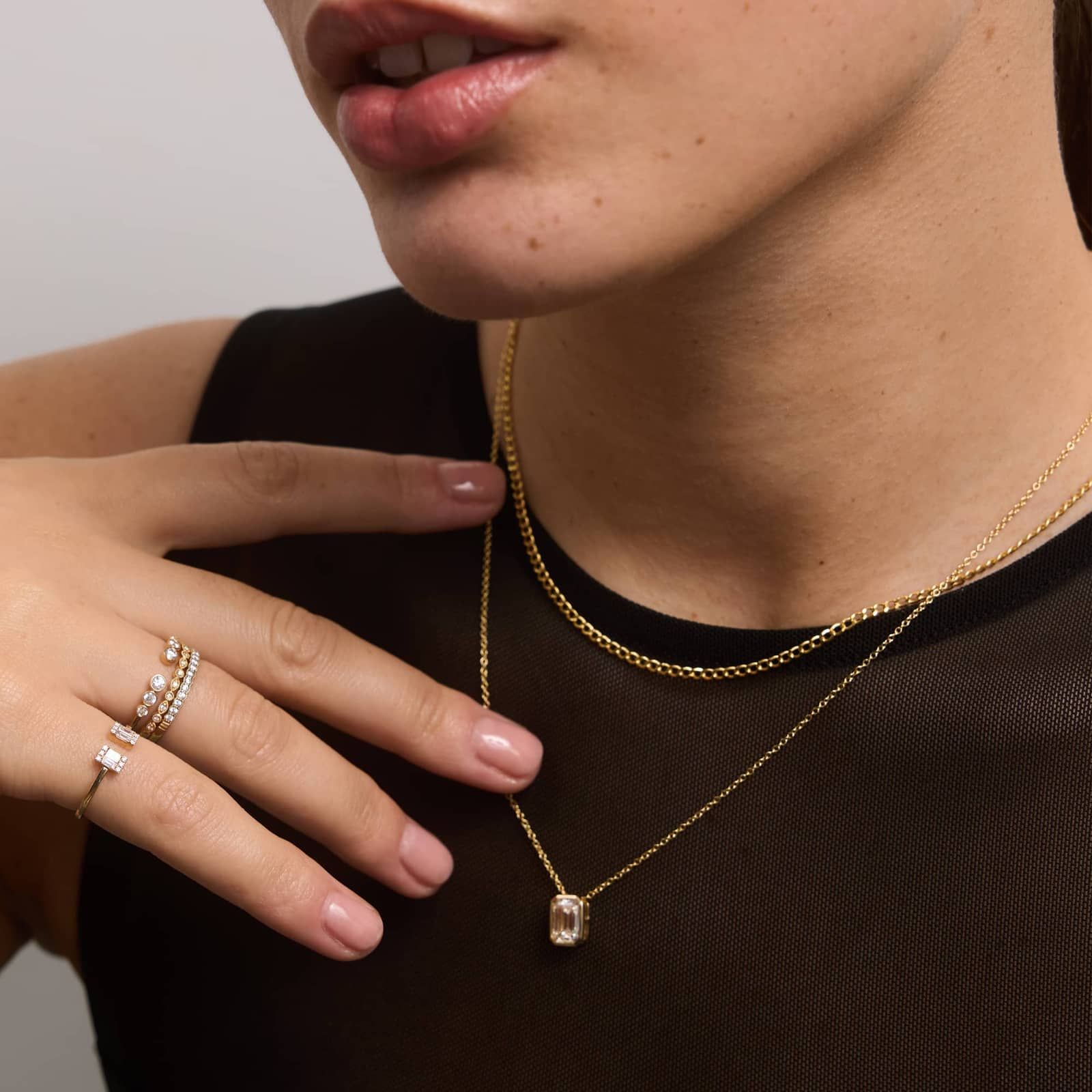 Bezel Solitaire Pendant Necklace With 1.5 CTW Emerald Cut Lab-Grown Diamond in 14K Yellow Gold