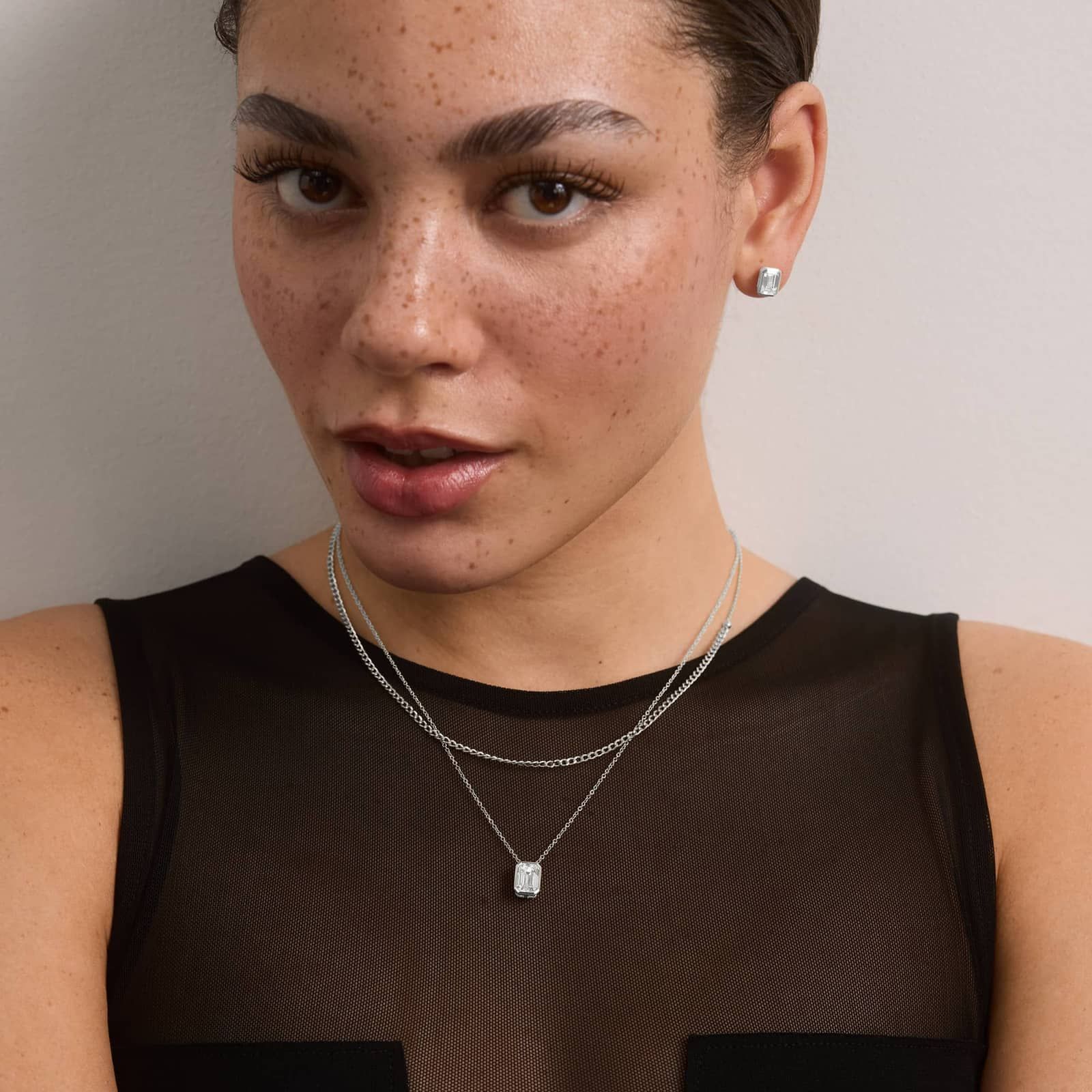 Bezel Solitaire Pendant Necklace With 2 CTW Emerald Cut Lab-Grown Diamond in 14K White Gold