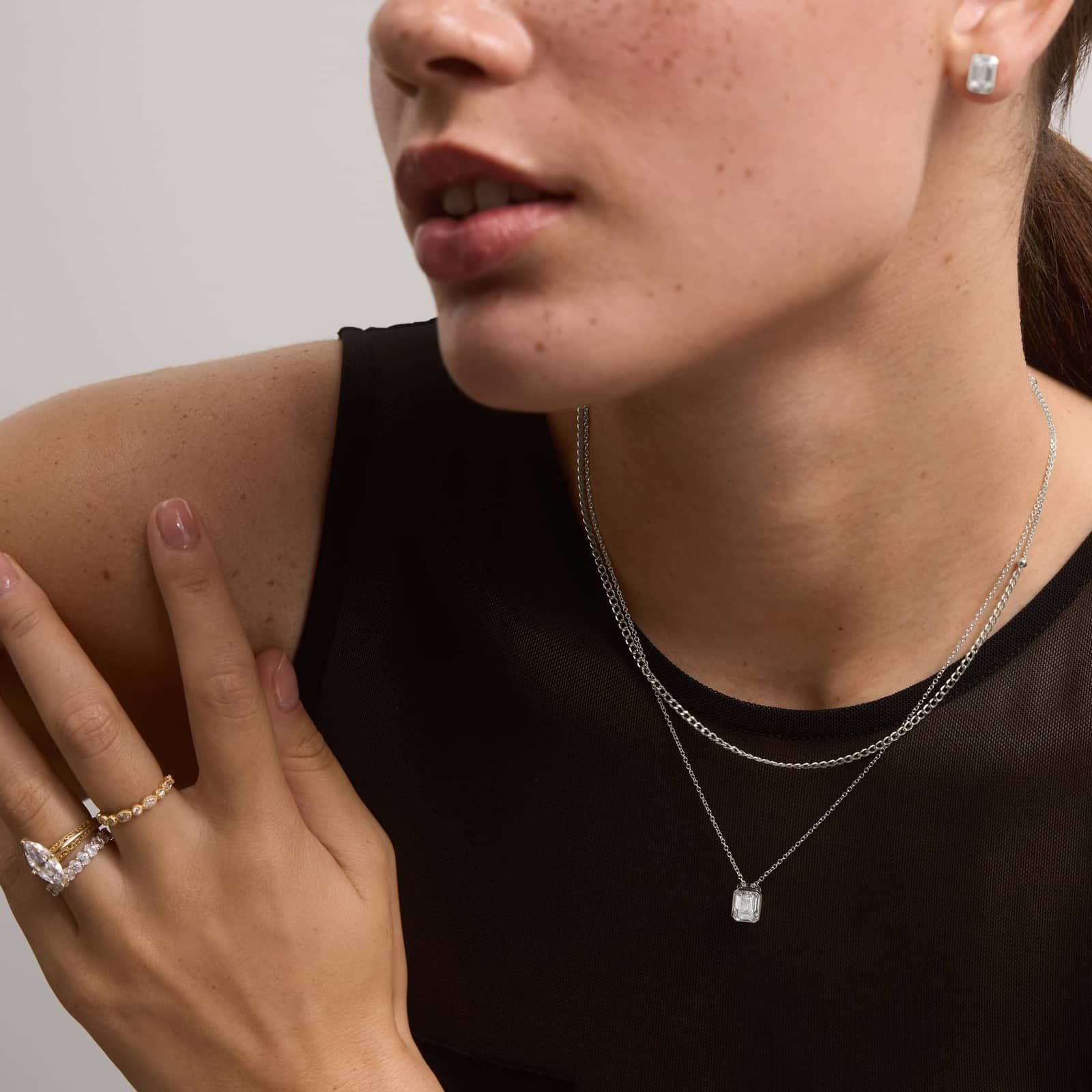 Bezel Solitaire Pendant Necklace With 2 CTW Emerald Cut Lab-Grown Diamond in 14K White Gold