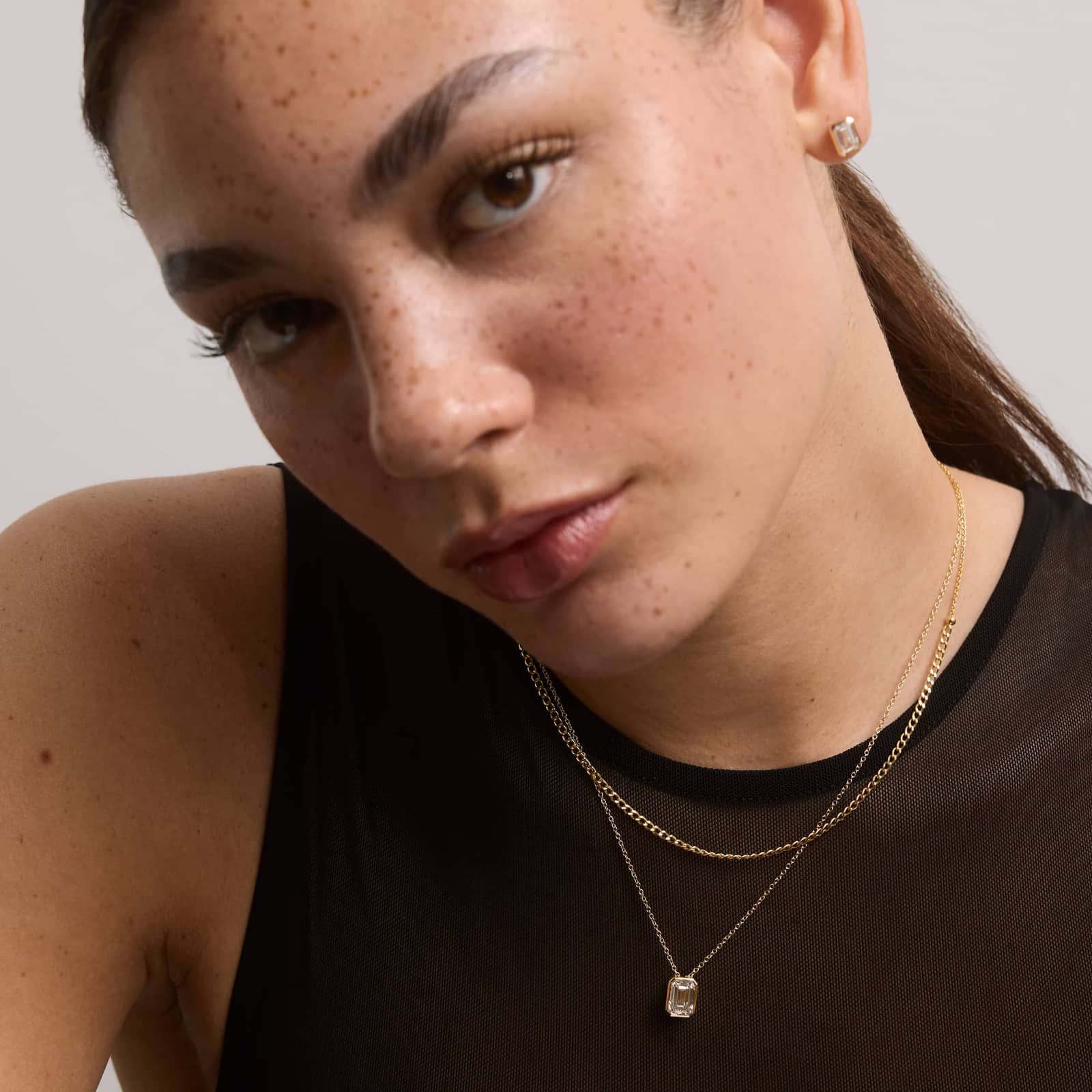 Bezel Solitaire Pendant Necklace With 2 CTW Emerald Cut Lab-Grown Diamond in 14K Yellow Gold