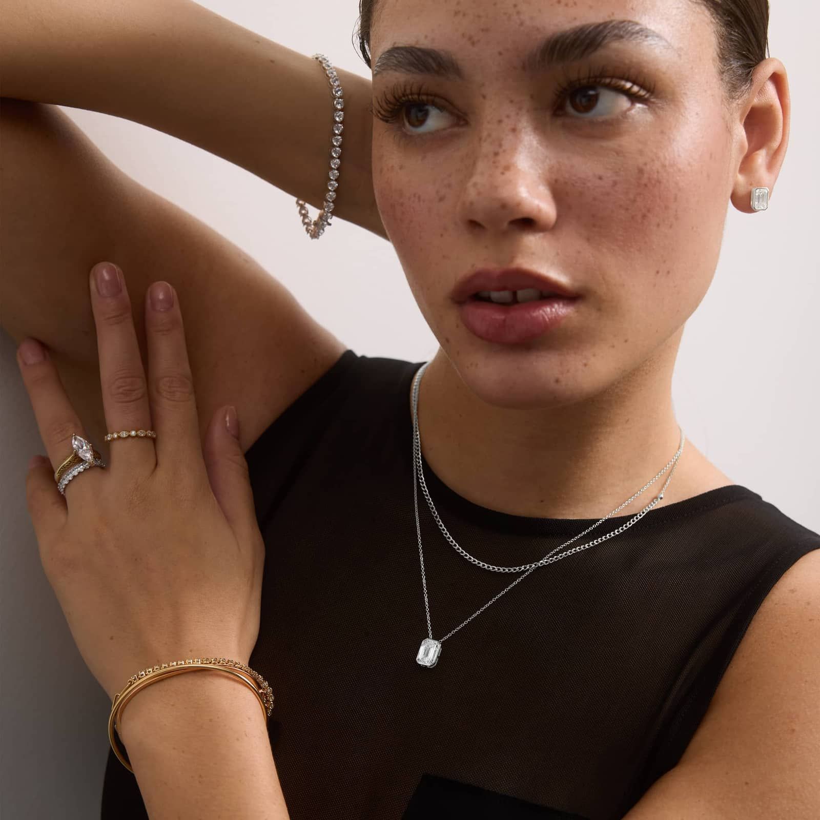 Bezel Solitaire Pendant Necklace With 3 CTW Emerald Cut Lab-Grown Diamond in 14K White Gold