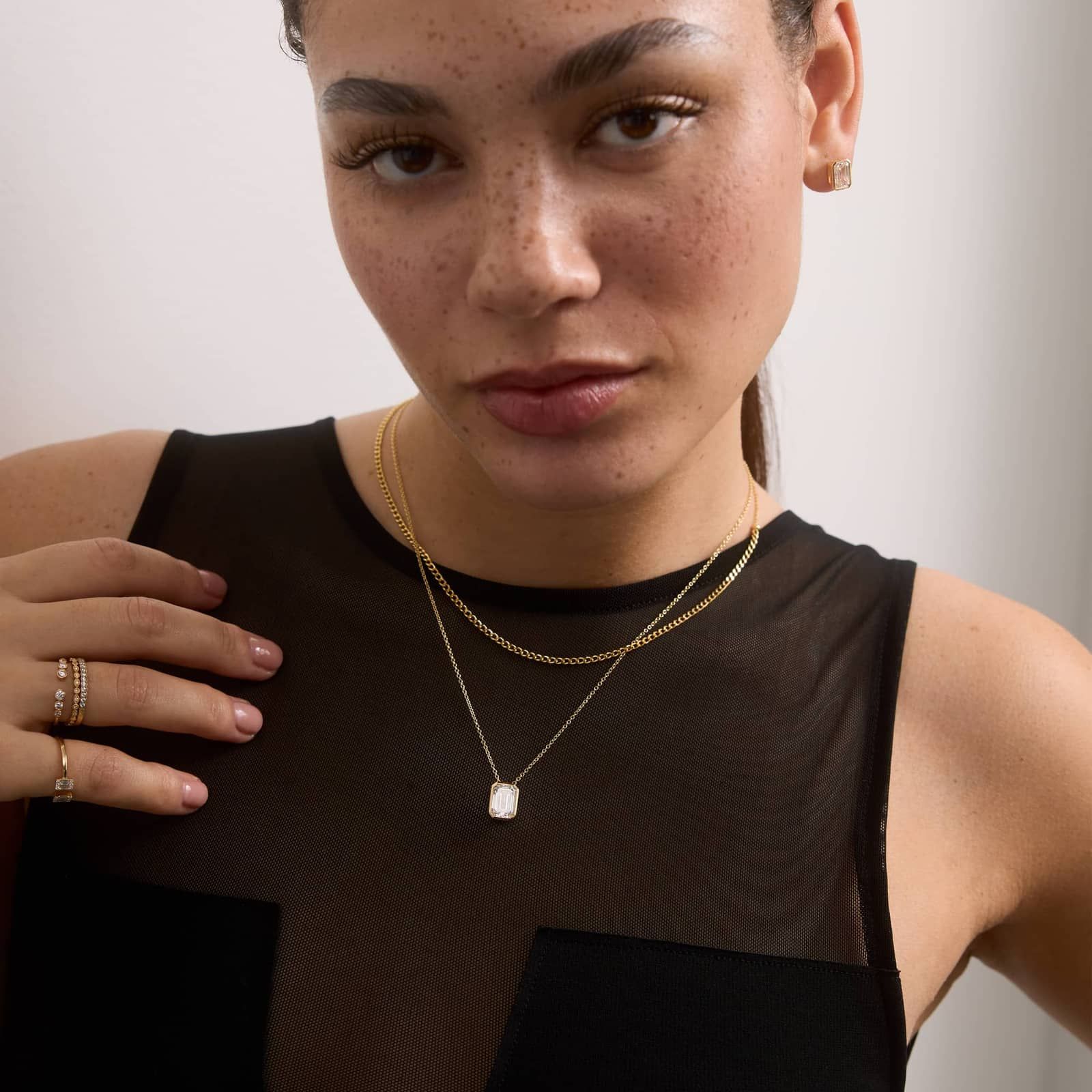 Bezel Solitaire Pendant Necklace With 3 CTW Emerald Cut Lab-Grown Diamond in 14K Yellow Gold