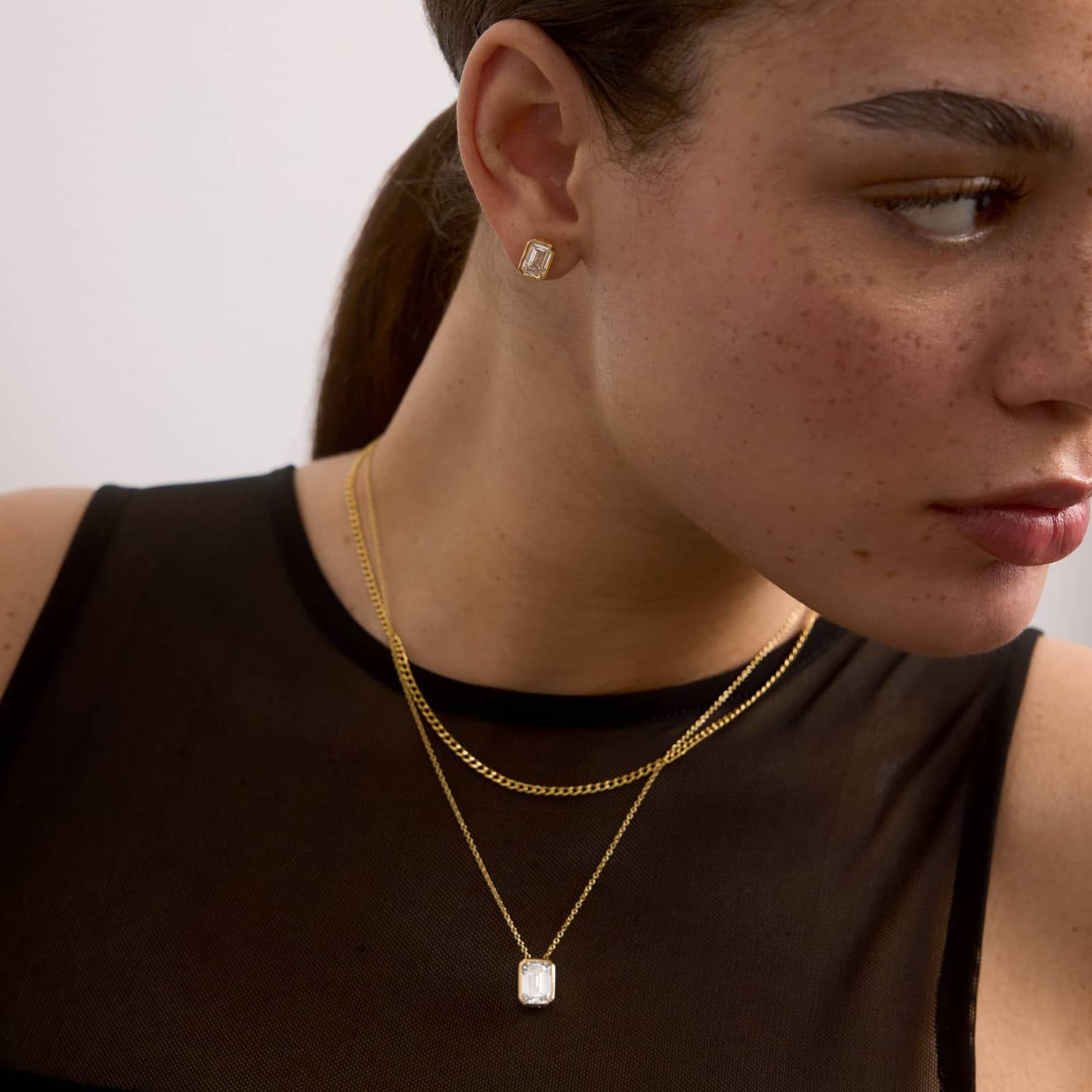 Bezel Solitaire Pendant Necklace With 3 CTW Emerald Cut Lab-Grown Diamond in 14K Yellow Gold