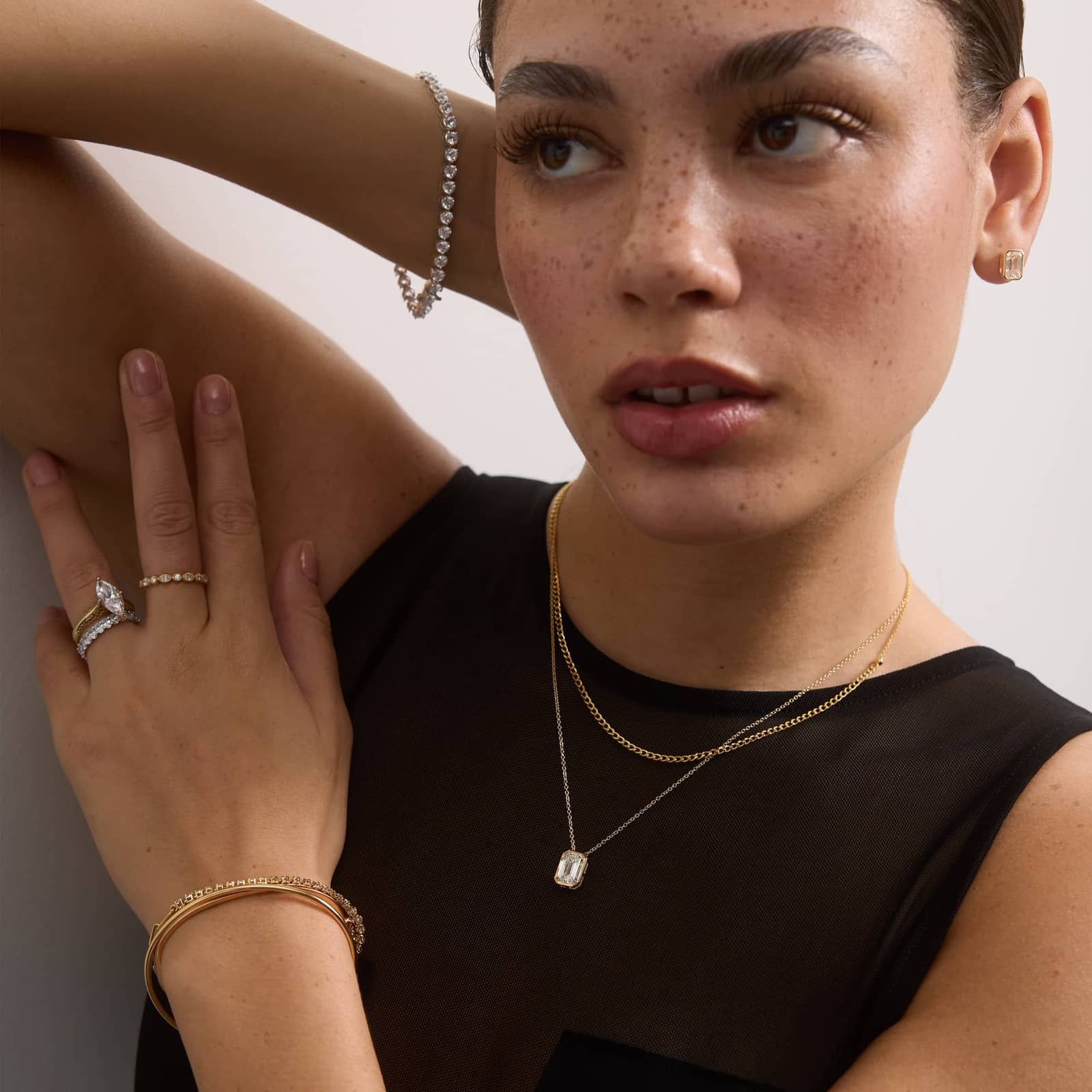 Bezel Solitaire Pendant Necklace With 3 CTW Emerald Cut Lab-Grown Diamond in 14K Yellow Gold