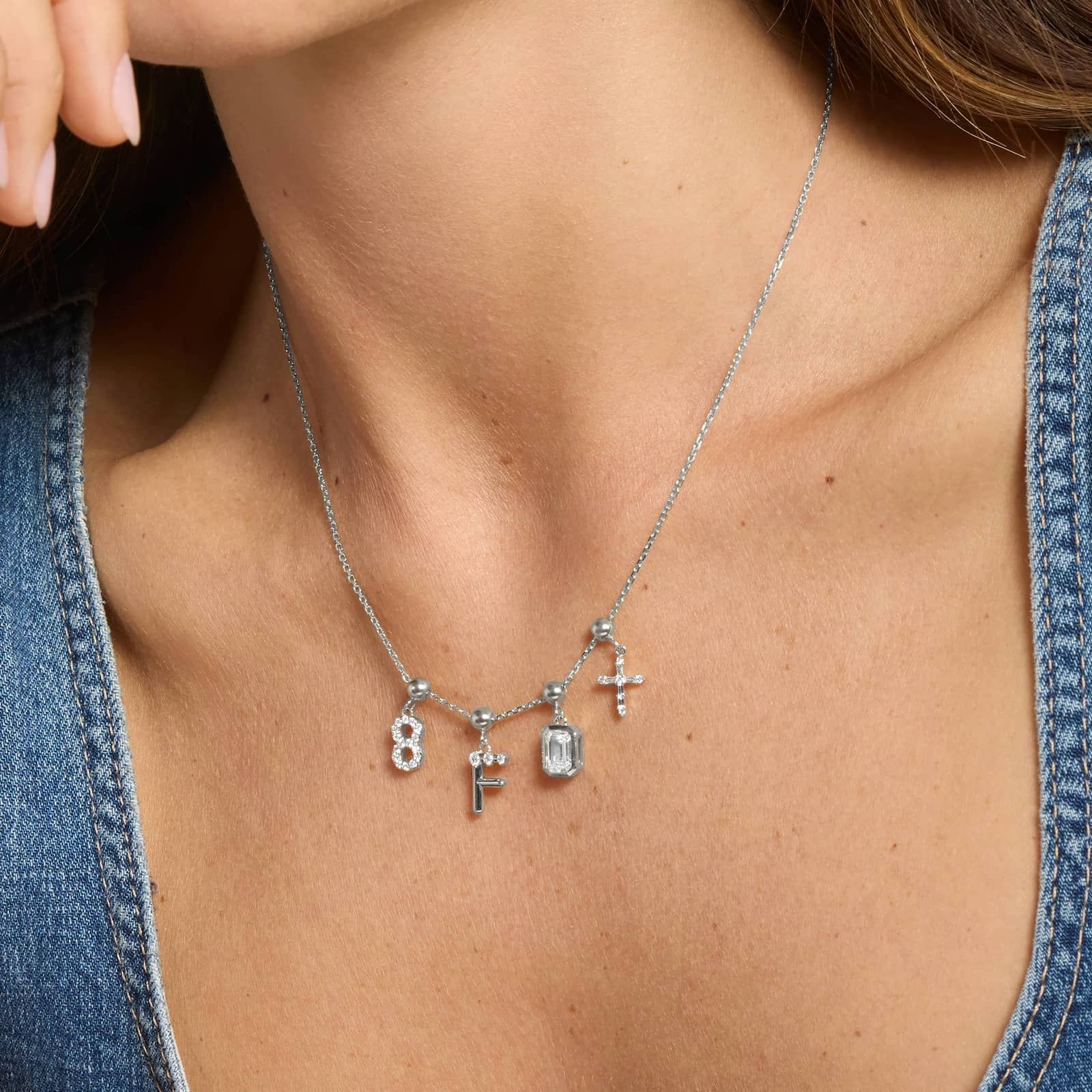 F Initial Lab-Grown Diamond Charm In 14K White Gold