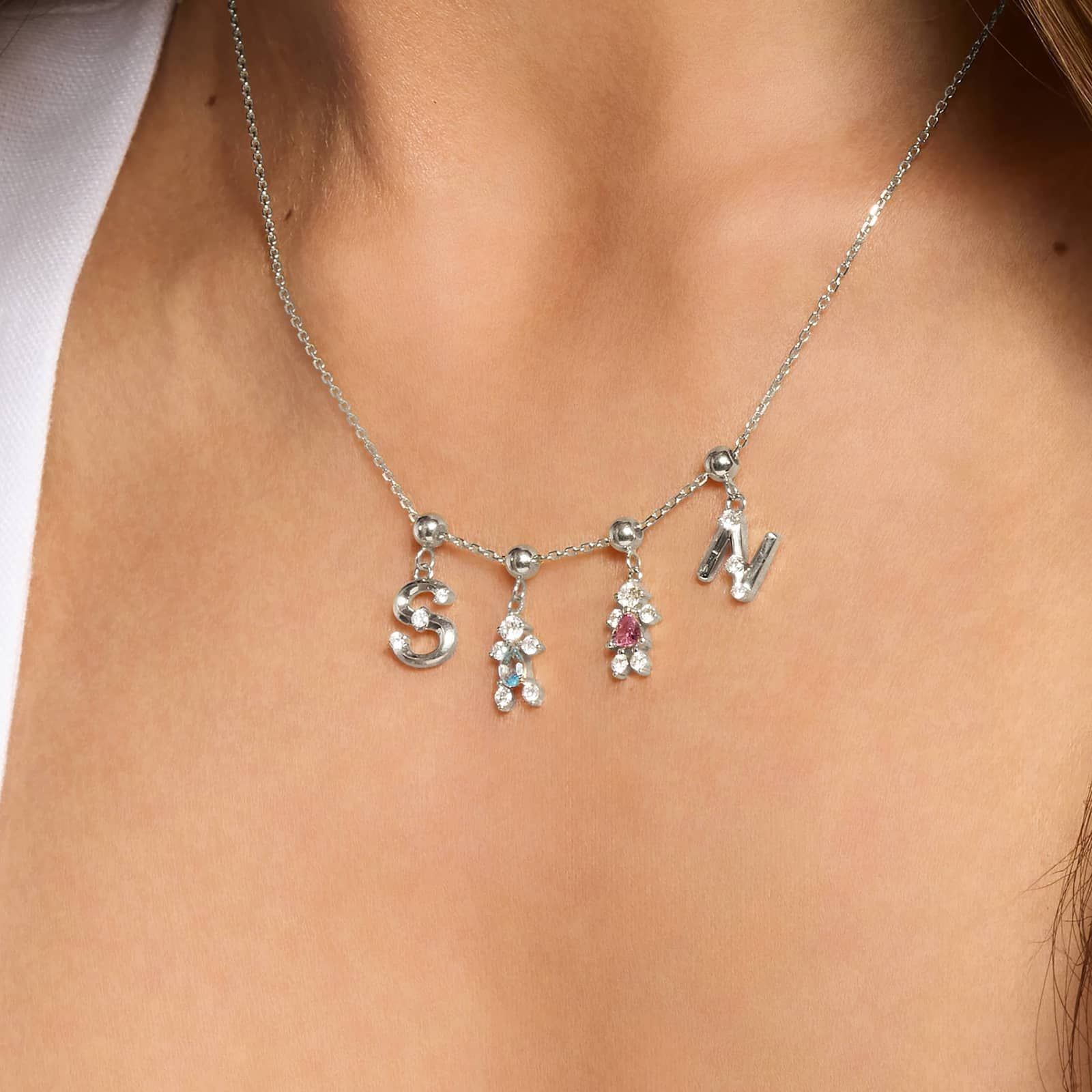 S Initial Lab-Grown Diamond Charm In 14K White Gold