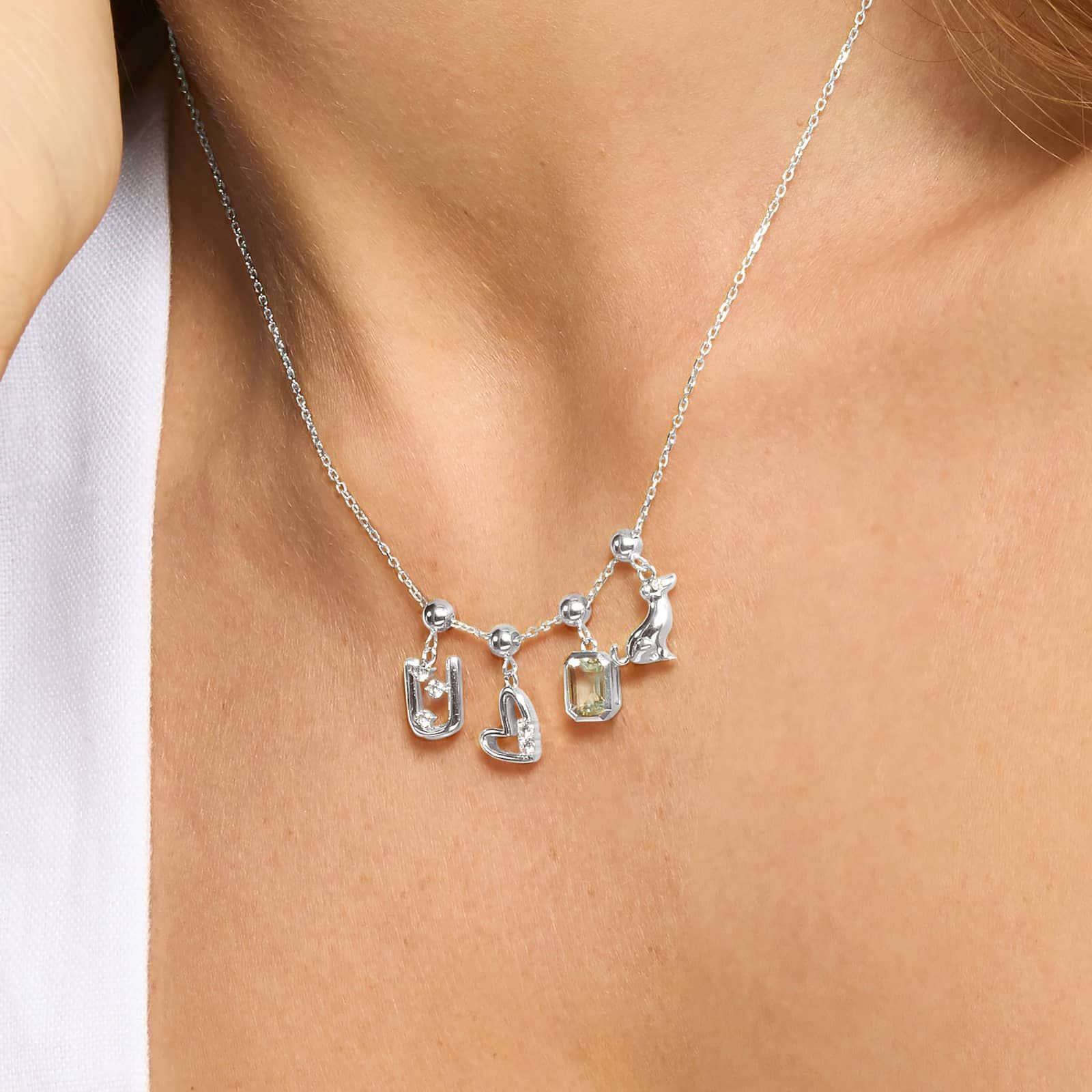 U Initial Lab-Grown Diamond Charm In 14K White Gold