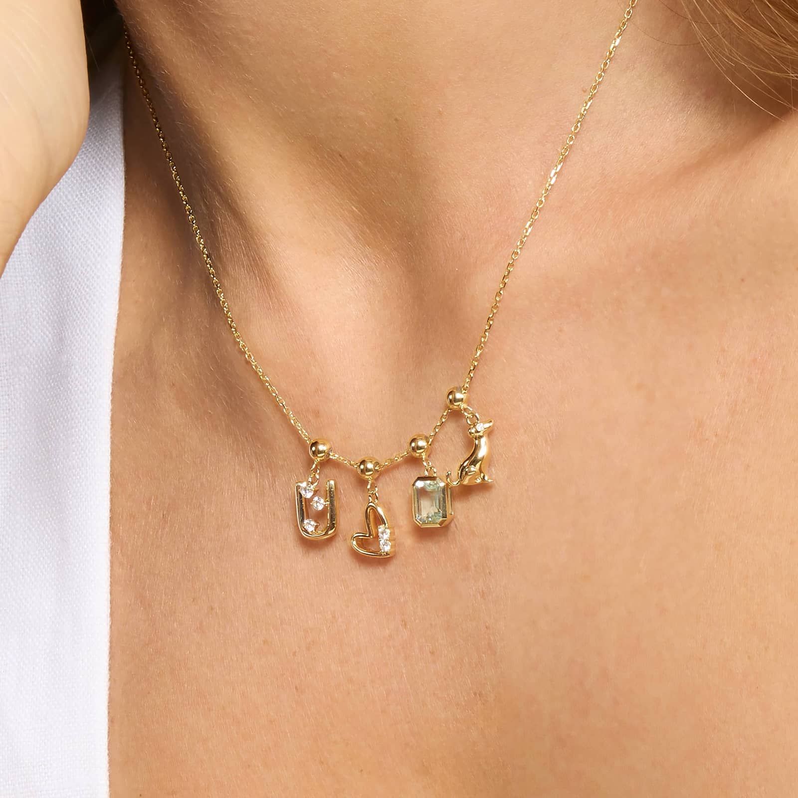 U Initial Lab-Grown Diamond Charm In 14K Yellow Gold