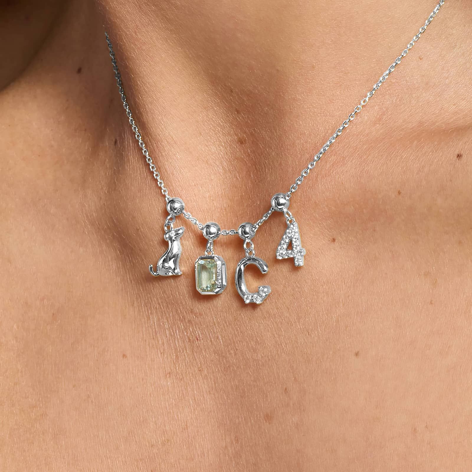 Number 4 Lab-Grown Diamond Charm In 14K White Gold