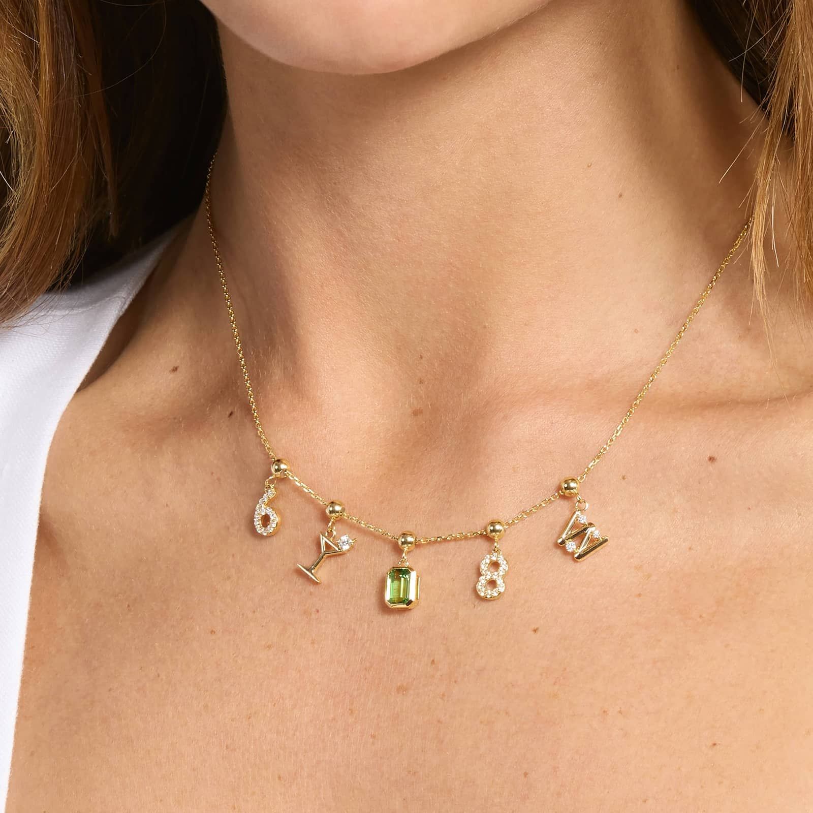 14K Yellow Gold Emerald Cut Bezel Set Emerald Birthstone Charm