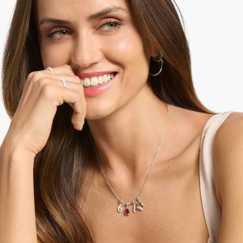 14K White Gold Emerald Cut Bezel Ruby Birthstone Charm