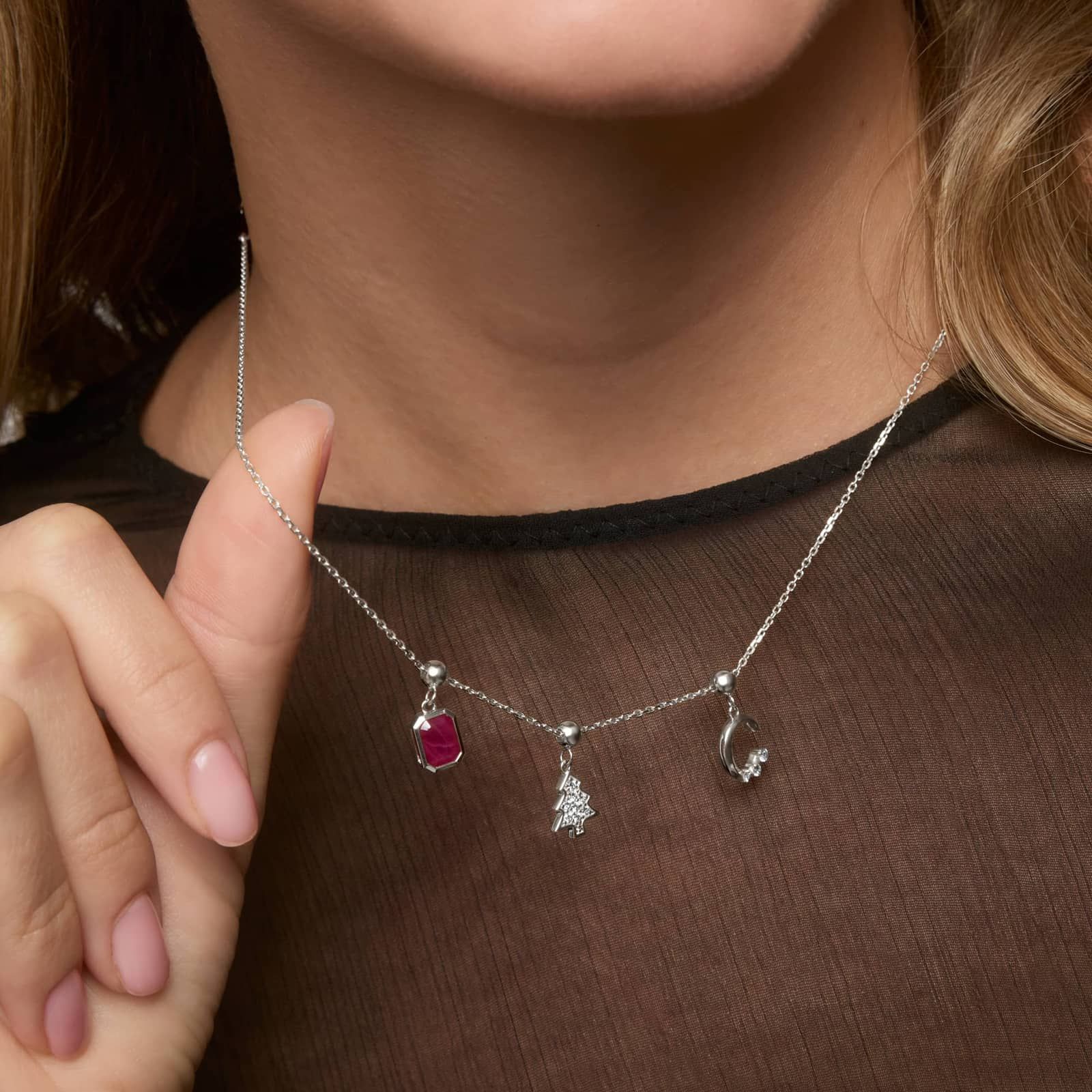 Christmas Tree Charm In 14K White Gold