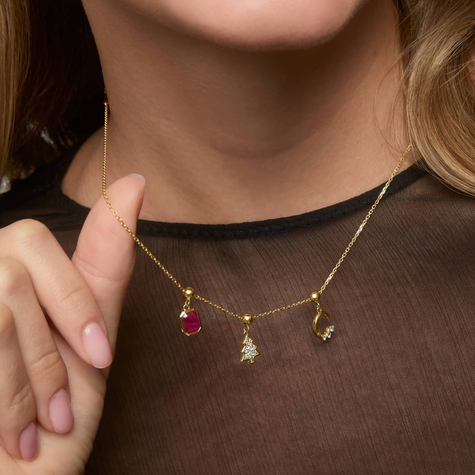 Christmas Tree Charm In 14K Yellow Gold