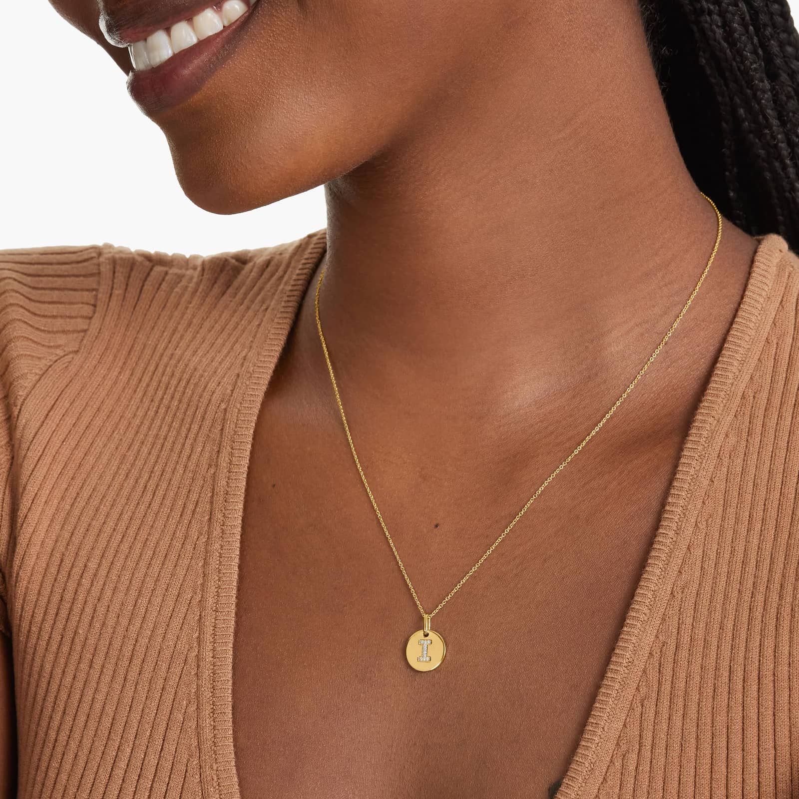 Diamond Initial I Pendant In 14K Yellow Gold