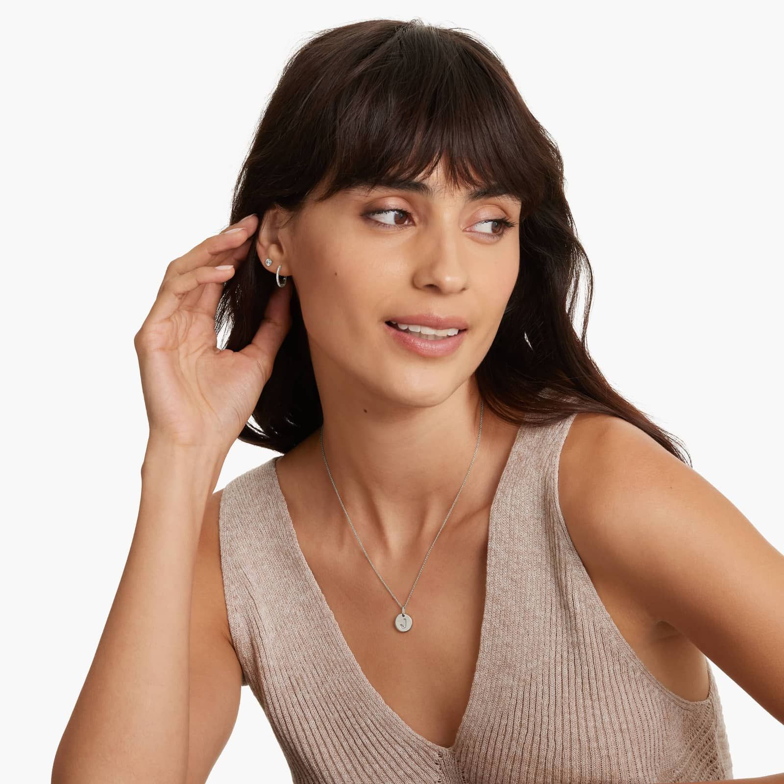 Diamond Initial J Pendant In 14K White Gold