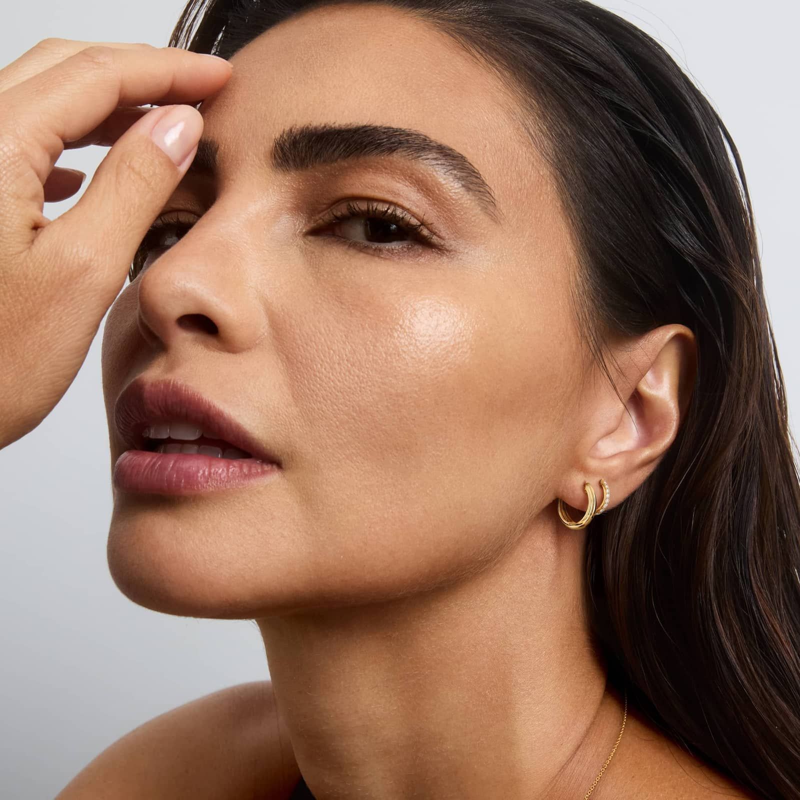 Double Row Climber Huggie Earrings With Lab-Grown Diamonds In 14K Yellow Gold