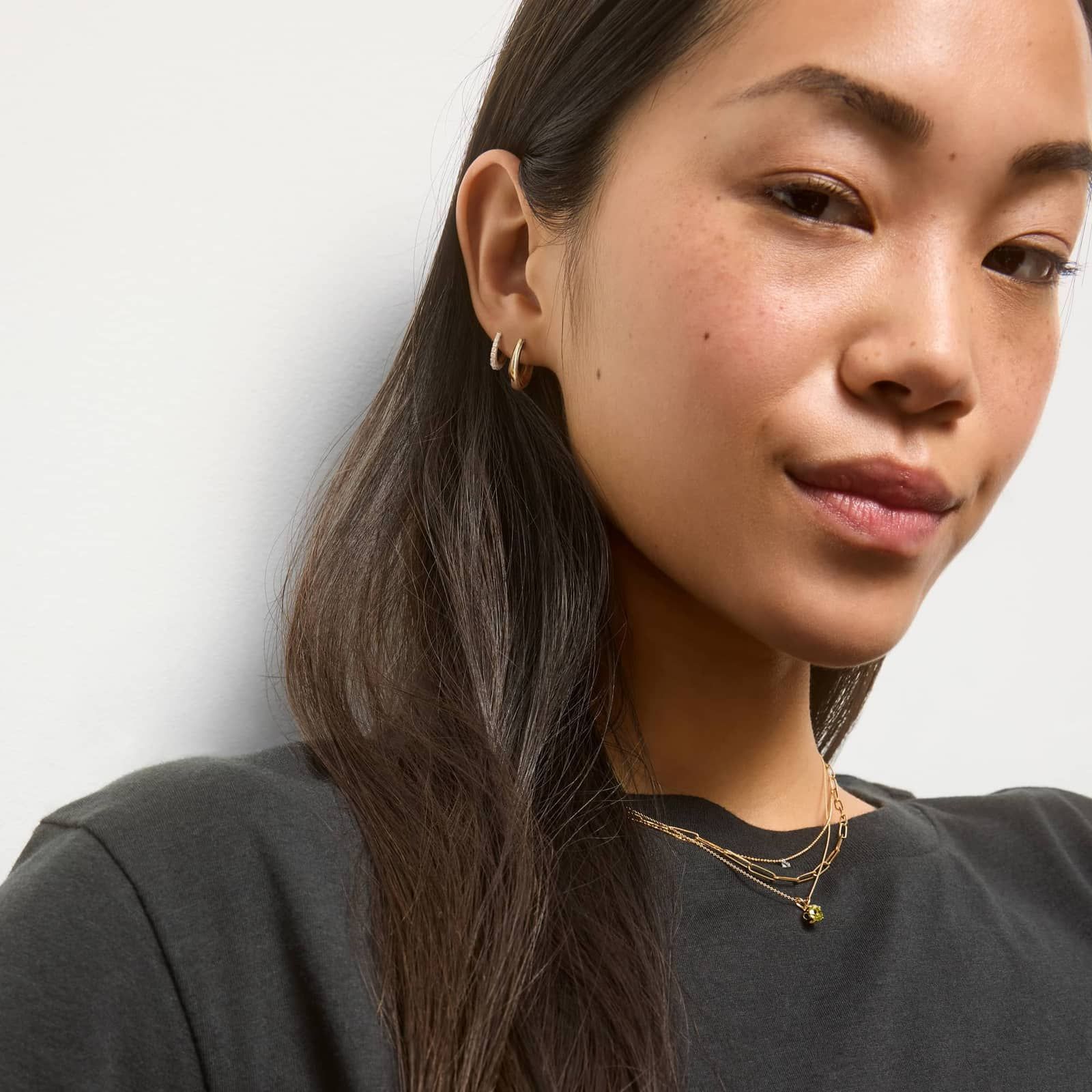 Double Row Climber Huggie Earrings With Lab-Grown Diamonds In 14K Yellow Gold