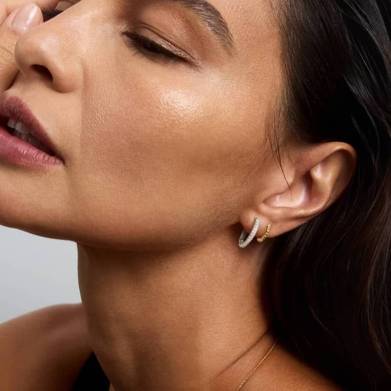 Two-Tone Double Row Climber Huggie Earrings With Lab-Grown Diamonds In 14K Gold