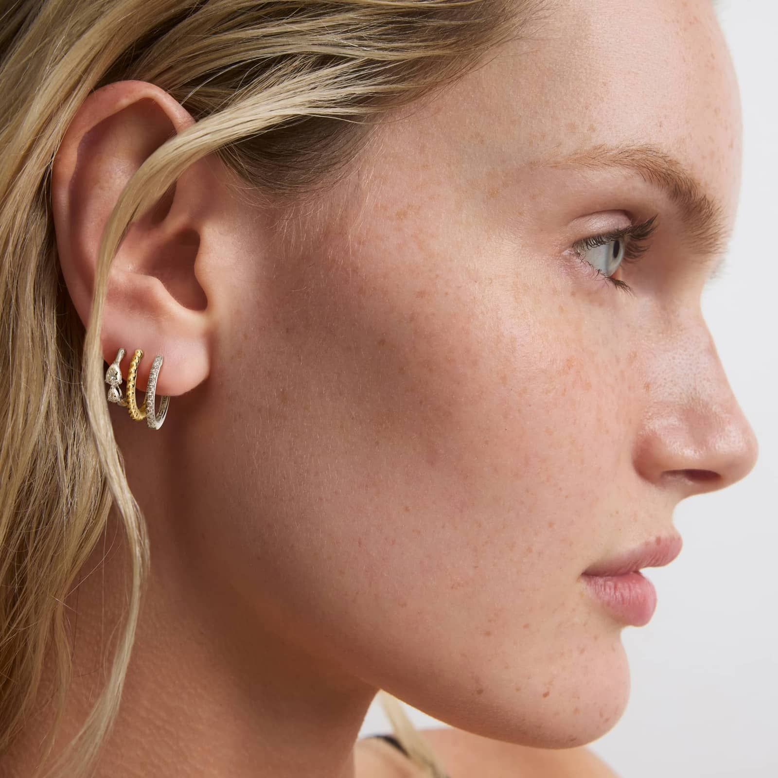 Two-Tone Climber Huggie Earrings With Lab-Grown Diamonds In 14K Gold