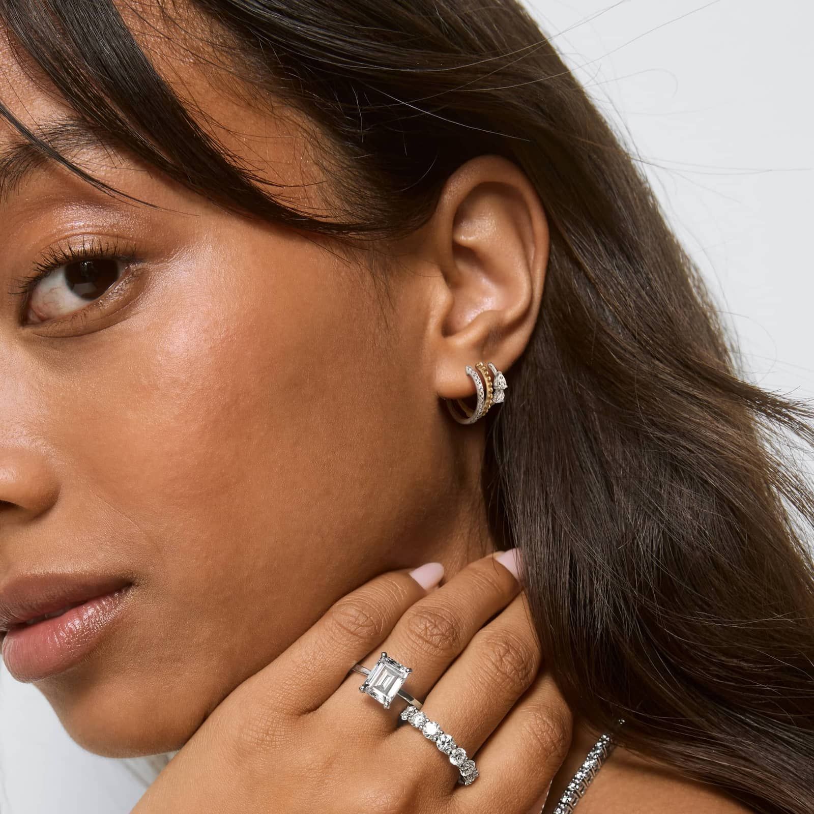Two-Tone Climber Huggie Earrings With Lab-Grown Diamonds In 14K Gold