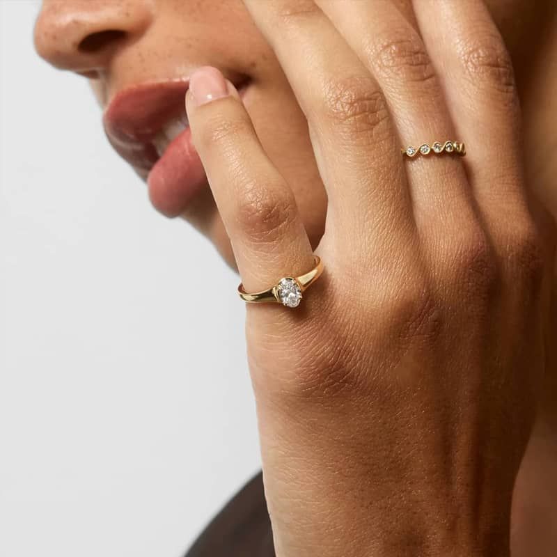 Solitaire Ring With 0.30 CTW Oval Cut Lab-Grown Diamond In 14K Yellow Gold