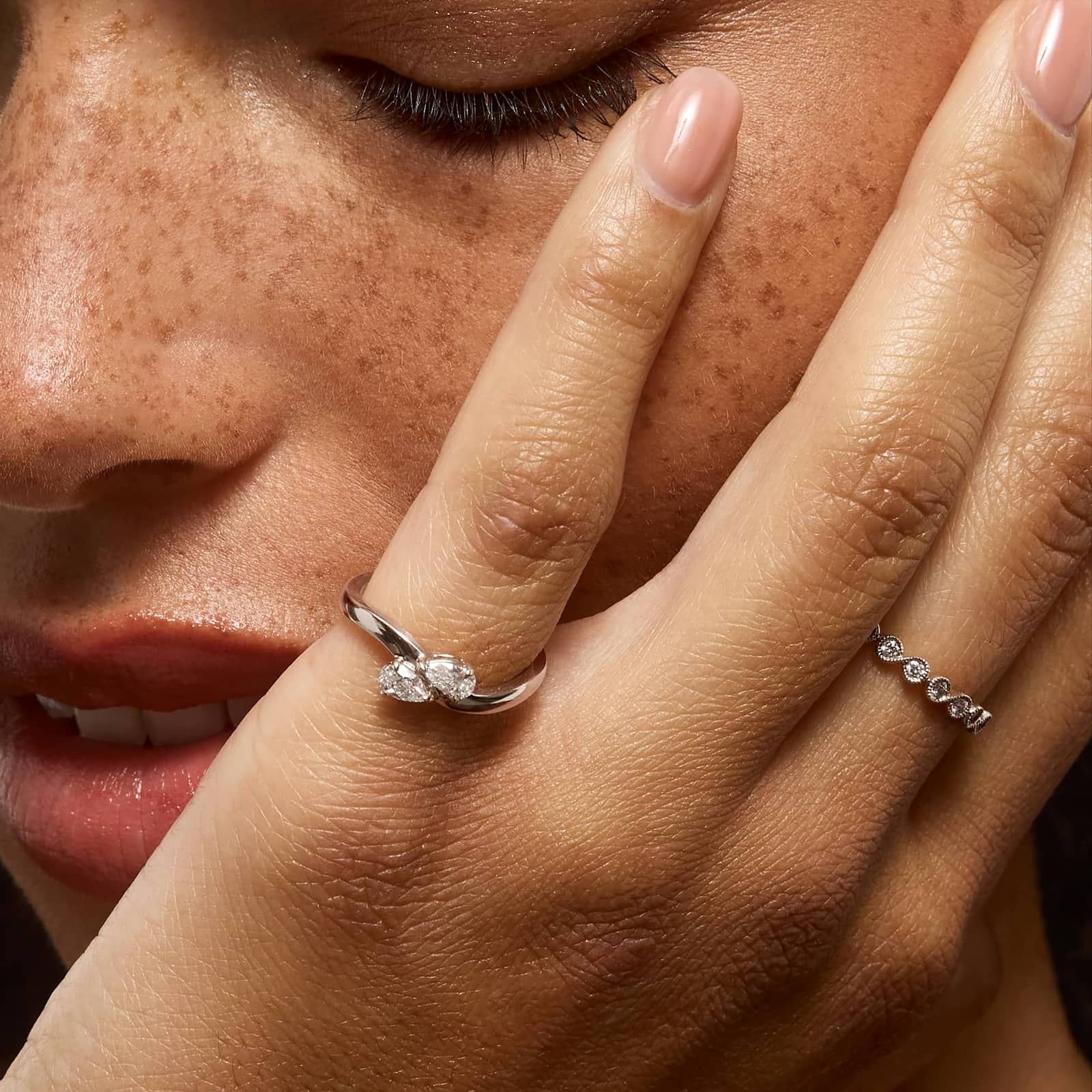Two Stone Ring With 0.30 CTW Pear Cut Lab-Grown Diamonds In 14K White Gold