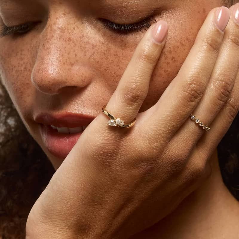 Two Stone Ring With 0.30 CTW Pear Cut Lab-Grown Diamonds In 14K Yellow Gold