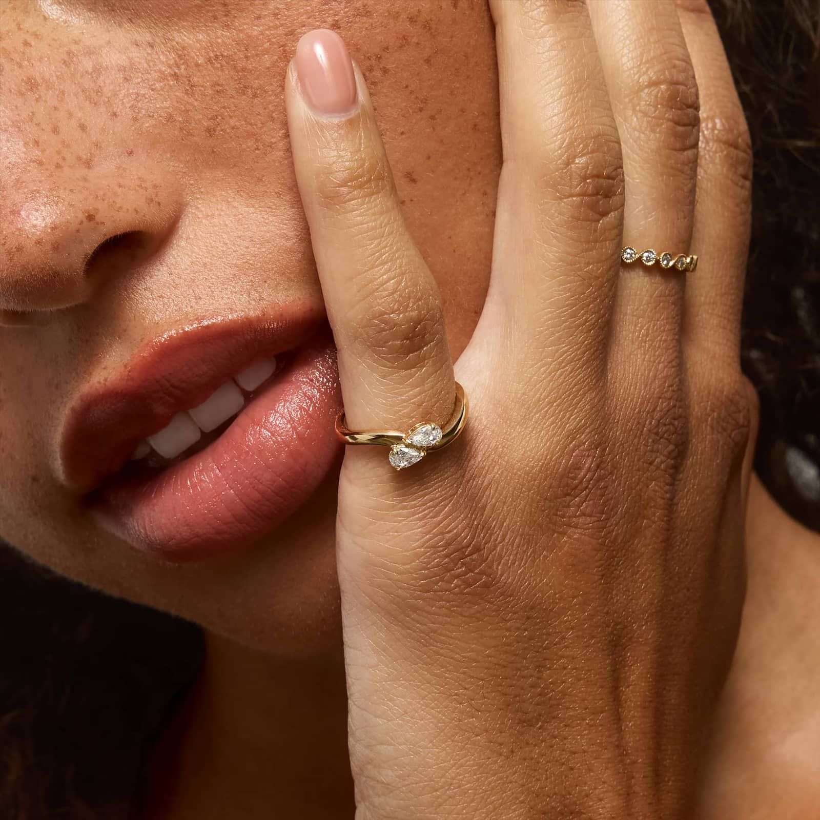 Two Stone Ring With 0.30 CTW Pear Cut Lab-Grown Diamonds In 14K Yellow Gold