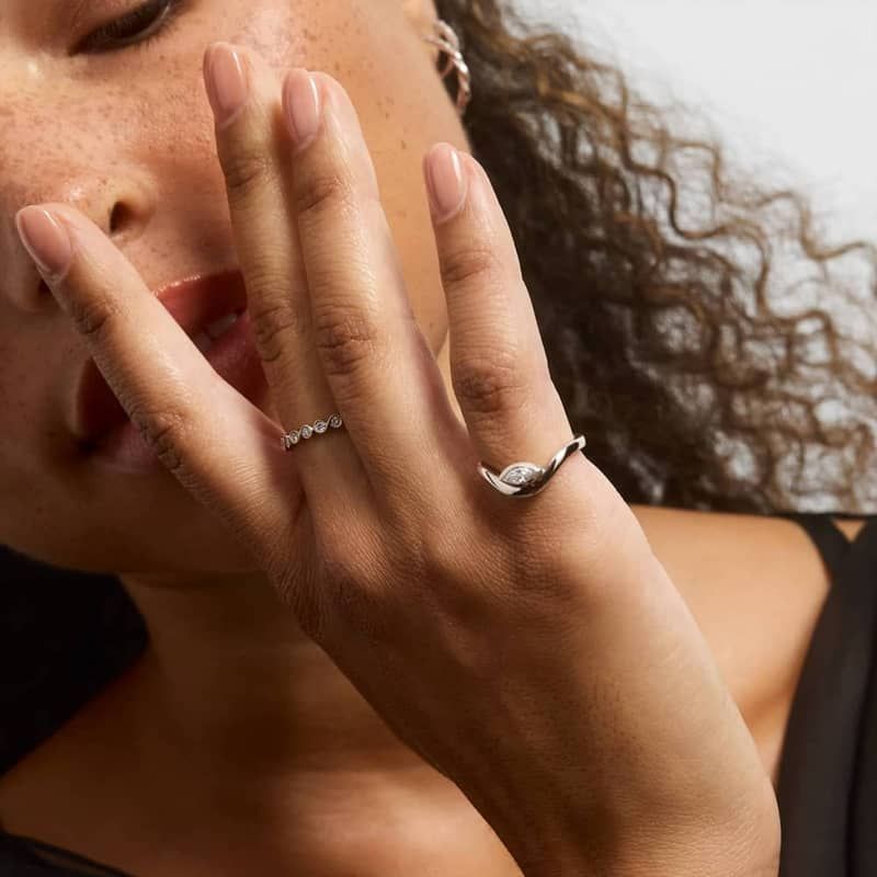 Bezel Curved Ring With 0.20 CTW Marquise Cut Lab-Grown Diamond In 14K Whitie Gold