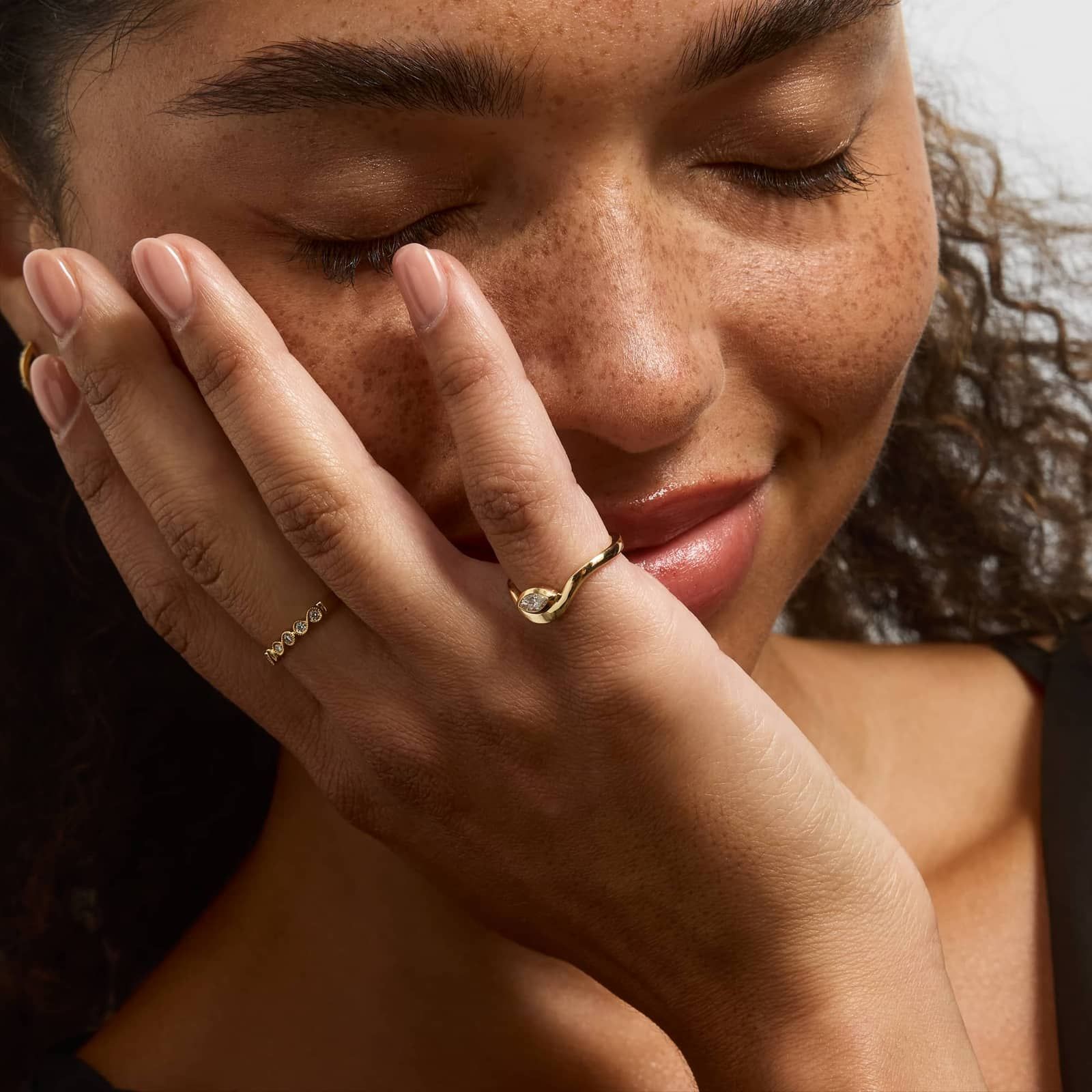 Bezel Curved Ring With 0.20 CTW Marquise Cut Lab-Grown Diamond In 14K Yellow Gold