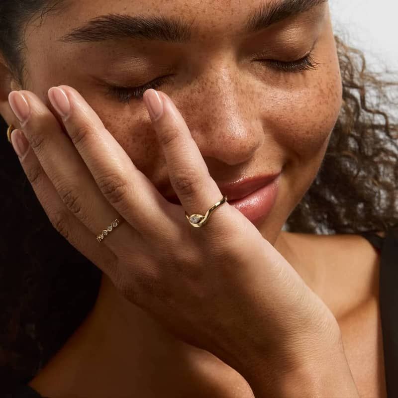 Bezel Curved Ring With 0.20 CTW Marquise Cut Lab-Grown Diamond In 14K Yellow Gold