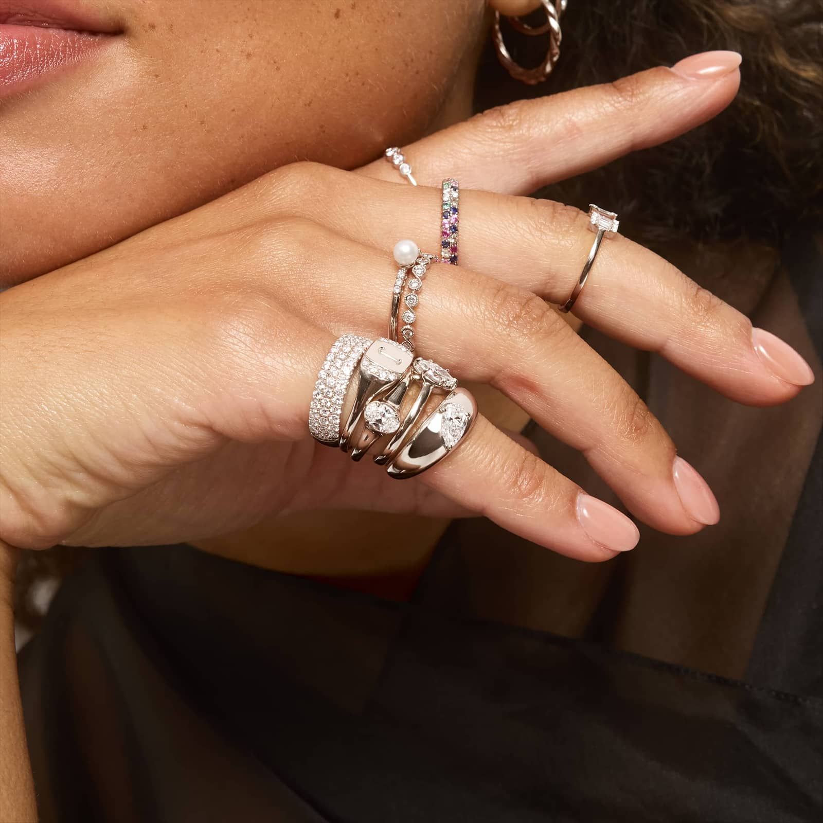 Dome Ring With 0.50 CTW Pear Shaped Lab-Grown Diamond In 14K White Gold