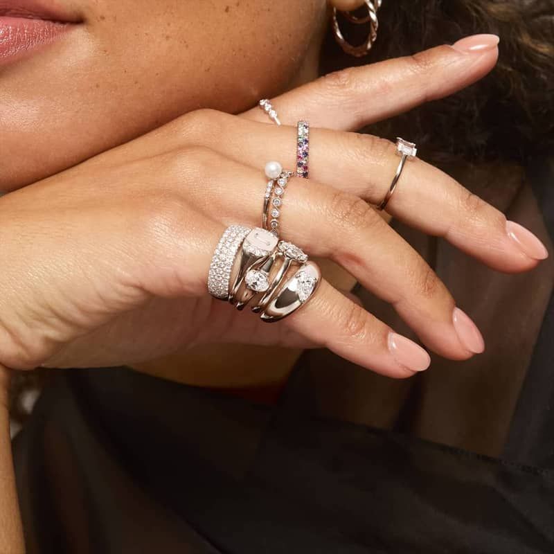 Dome Ring With 0.50 CTW Pear Shaped Lab-Grown Diamond In 14K White Gold