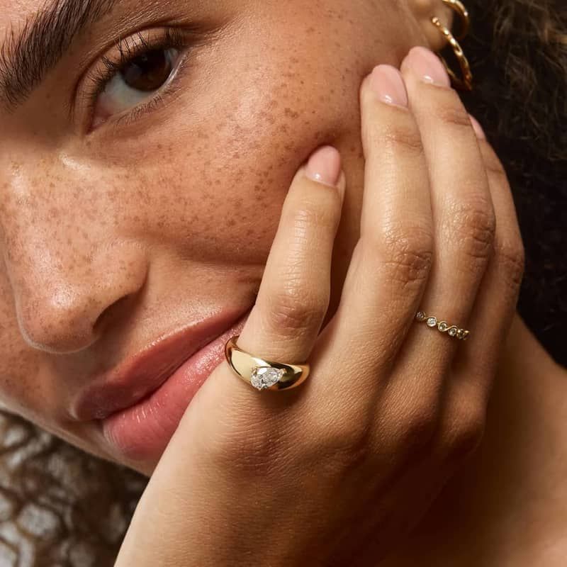 Dome Ring With 0.50 CTW Pear Shaped Lab-Grown Diamond In 14K Yellow Gold