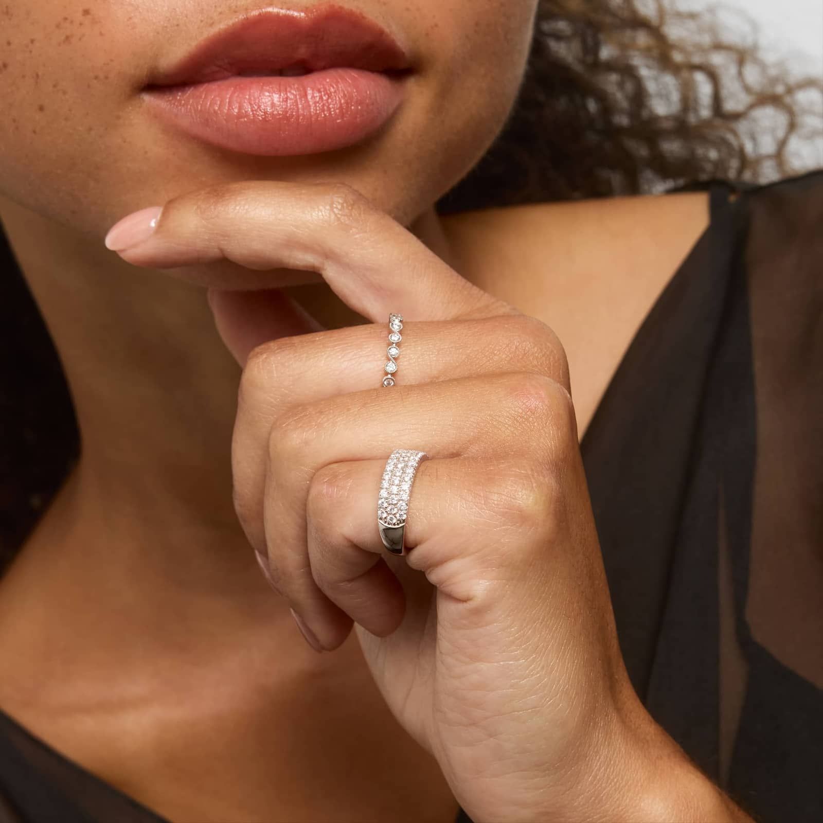 Three Row Pavé Ring With 0.75 CTW Round Lab-Grown Diamonds In 14K White Gold