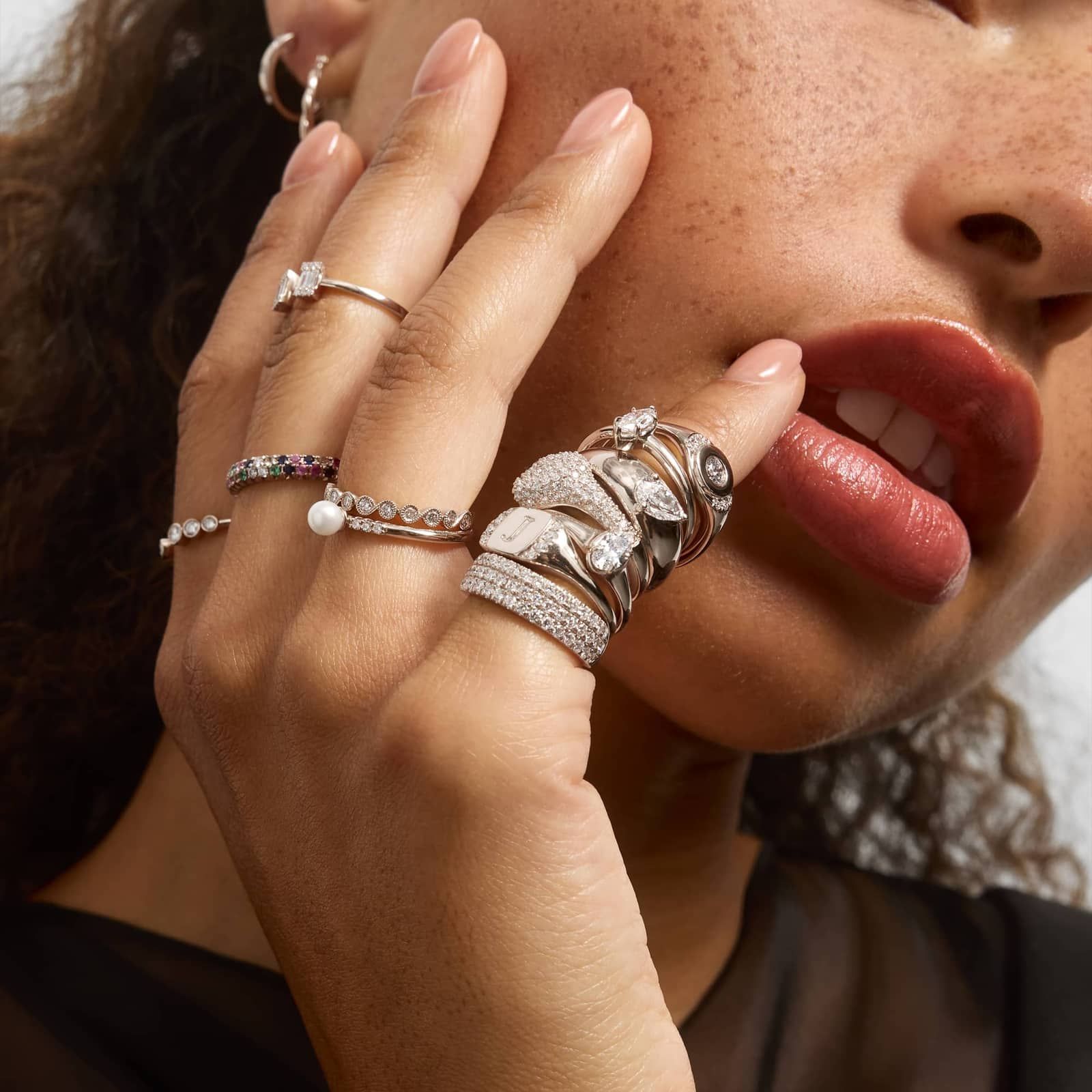 Three Row Pavé Ring With 0.75 CTW Round Lab-Grown Diamonds In 14K White Gold