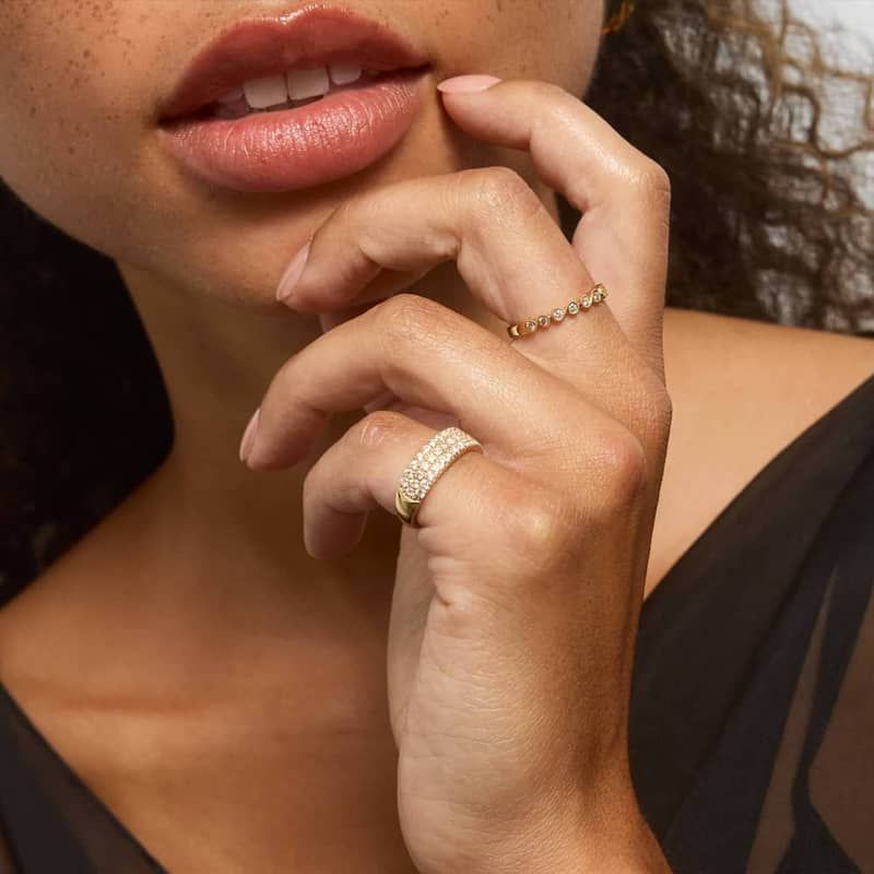 Three Row Pavé Ring With 0.75 CTW Round Lab-Grown Diamonds In 14K Yellow Gold