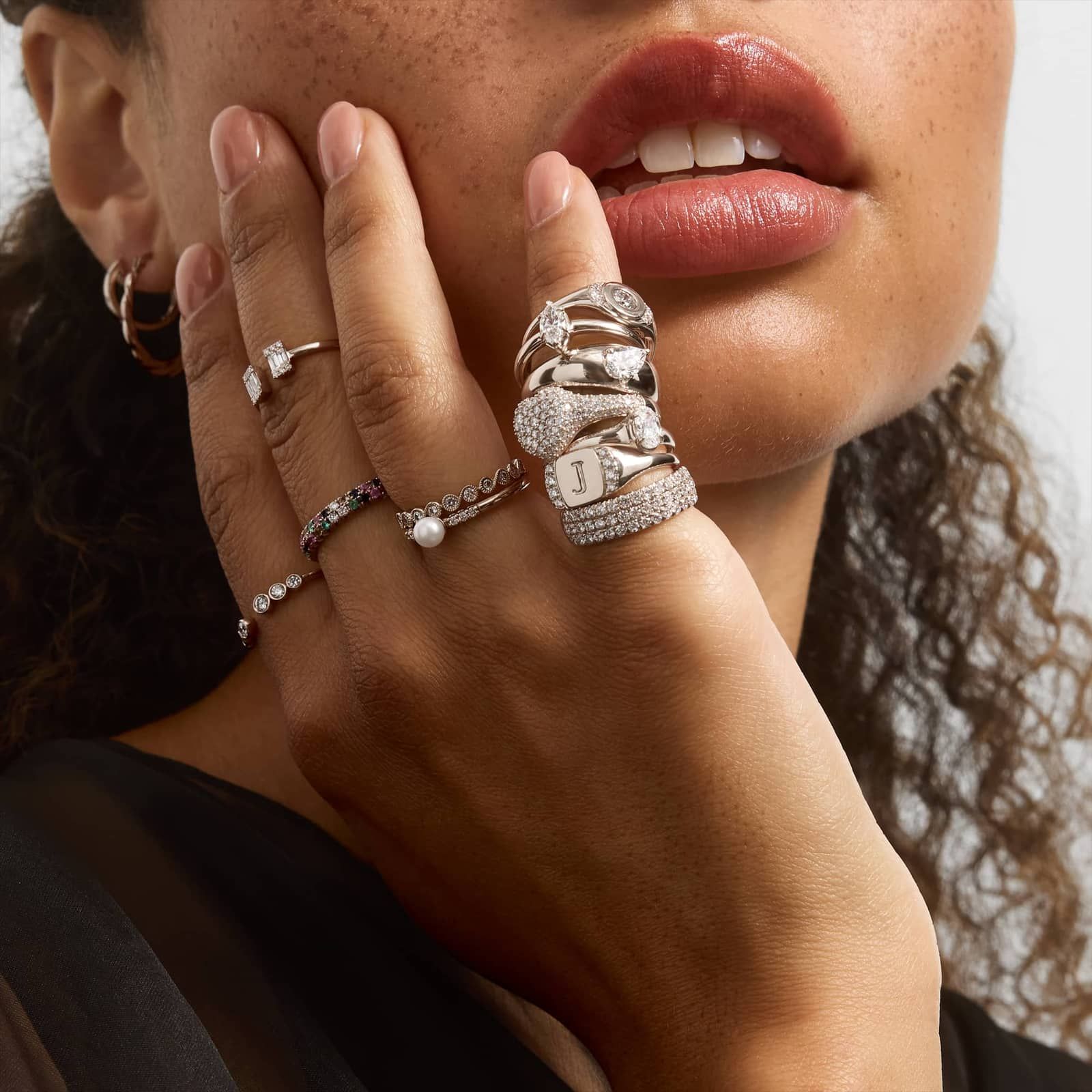 Pavé Heart Signet Ring With 0.75 CTW Round Lab-Grown Diamonds In 14K White Gold