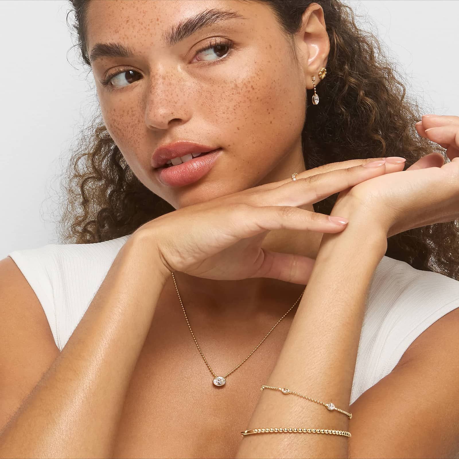 East-West Bezel Solitaire Bead Chain Necklace With 1 CTW Oval Cut Lab-Grown Diamond In 14K Yellow Gold