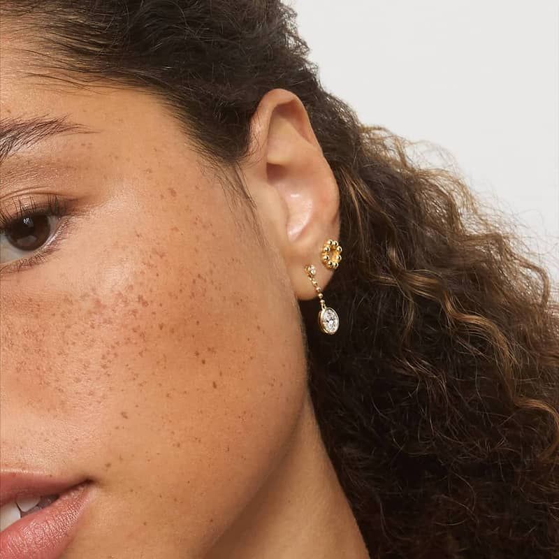 Bezel Bead Chain Drop Earrings With 1 CTW Oval Cut Lab-Grown Diamonds In 14K Yellow Gold