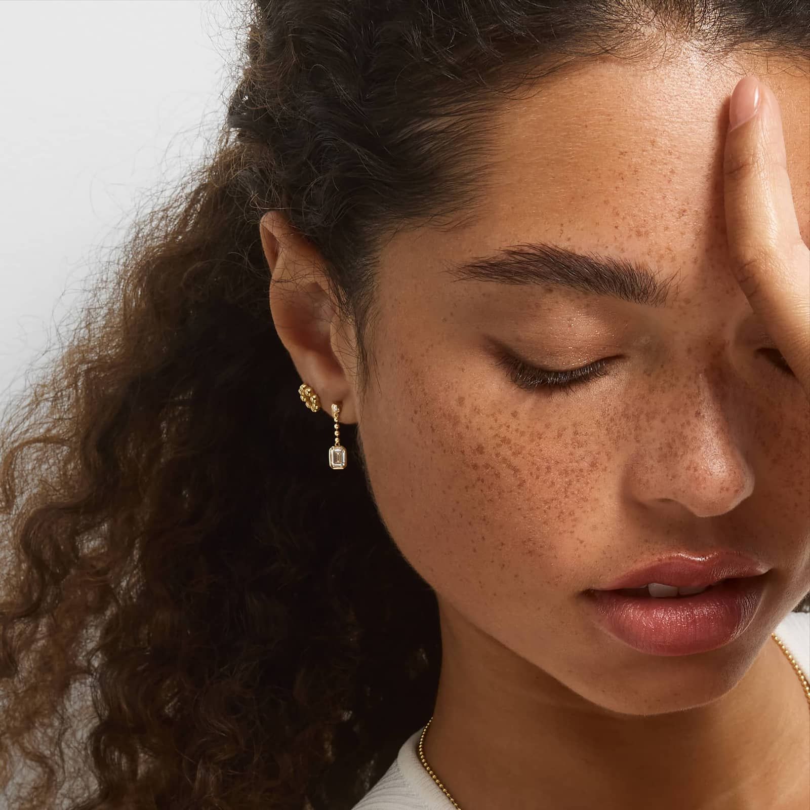 Bezel Bead Chain Drop Earrings With 1 CTW Emerald Cut Lab-Grown Diamonds In 14K Yellow Gold