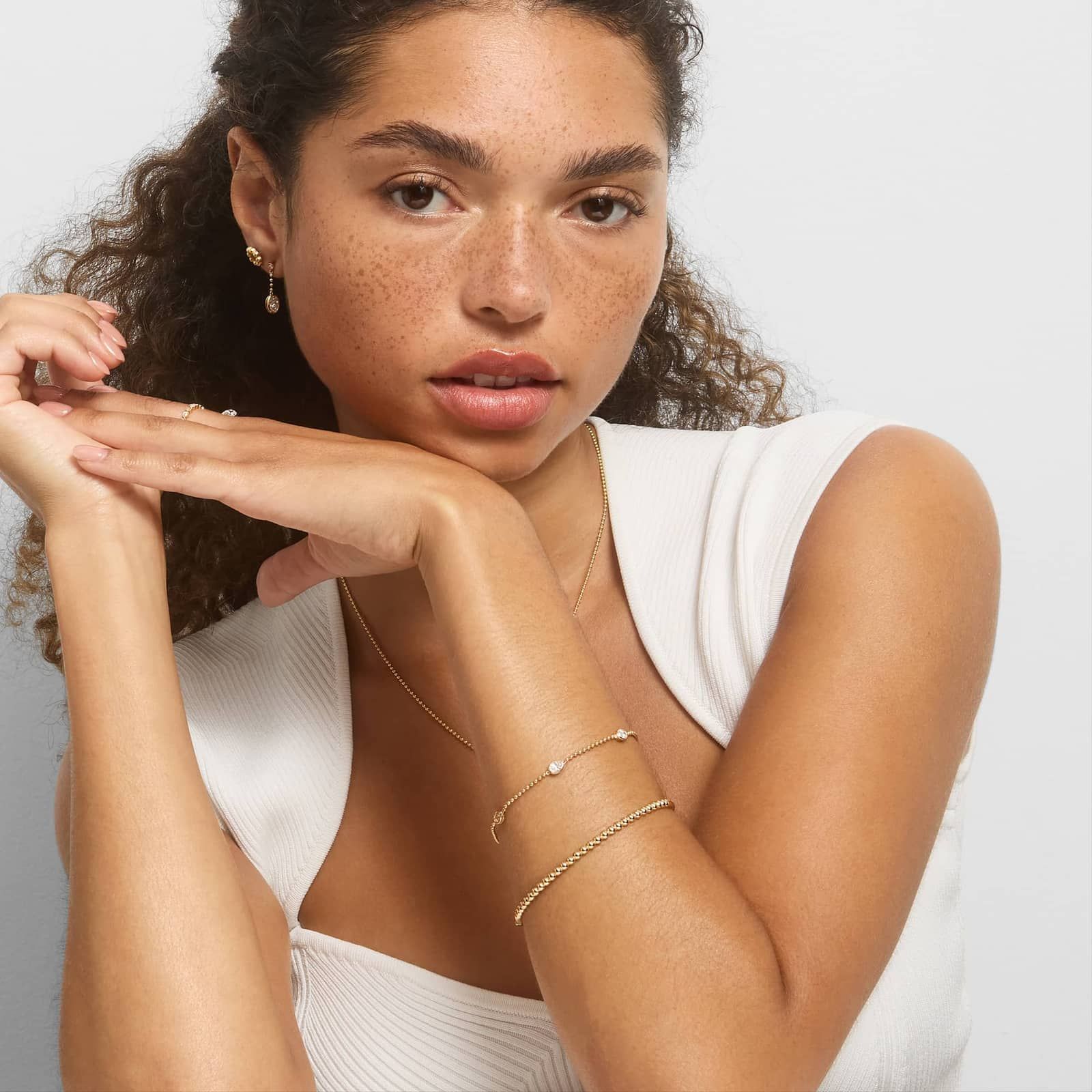 East-West Bezel Beaded Station Bracelet With 1 CTW Oval Cut Lab-Grown Diamonds in 14K Yellow Gold