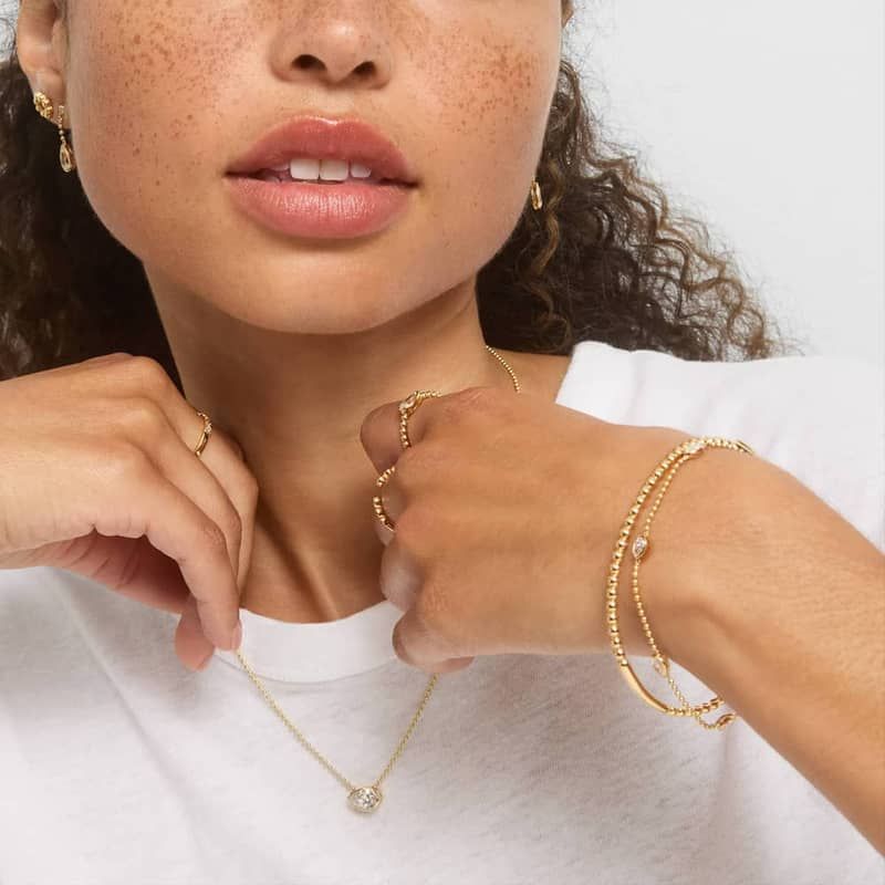 East-West Bezel Beaded Station Bracelet With 1 CTW Pear Shaped Lab-Grown Diamonds in 14K Yellow Gold