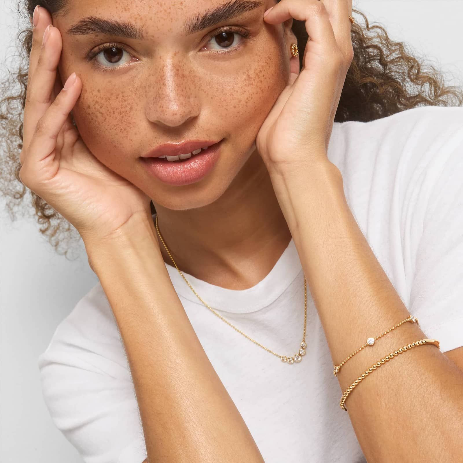 Bezel Beaded Station Bracelet With 1 CTW Round Cut Lab-Grown Diamonds in 14K Yellow Gold