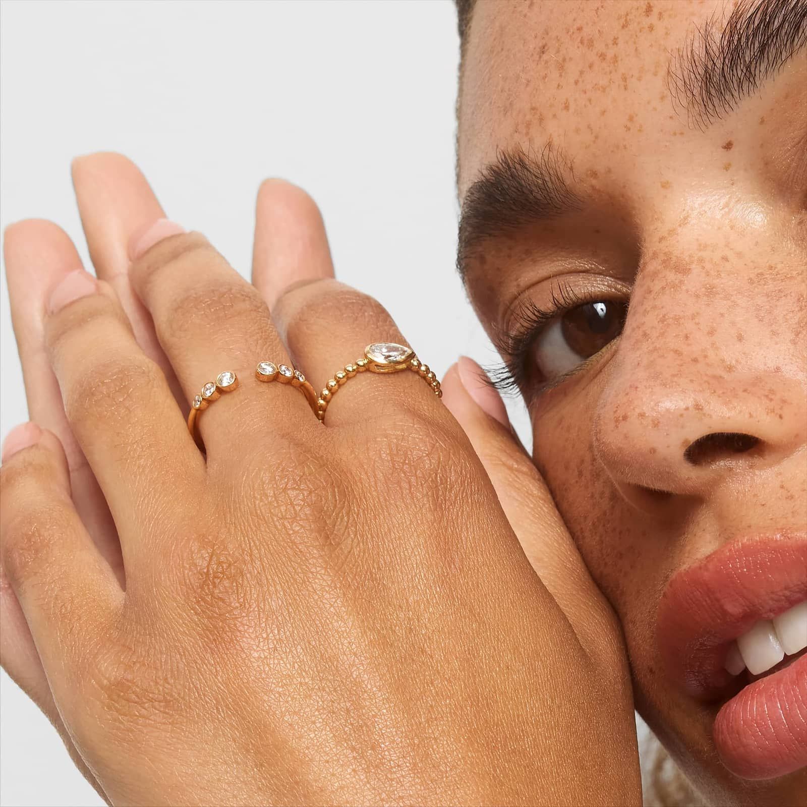 East-West Bezel Beaded Ring With 0.5 CTW Pear Shaped Lab-Grown Diamond in 14K Yellow Gold