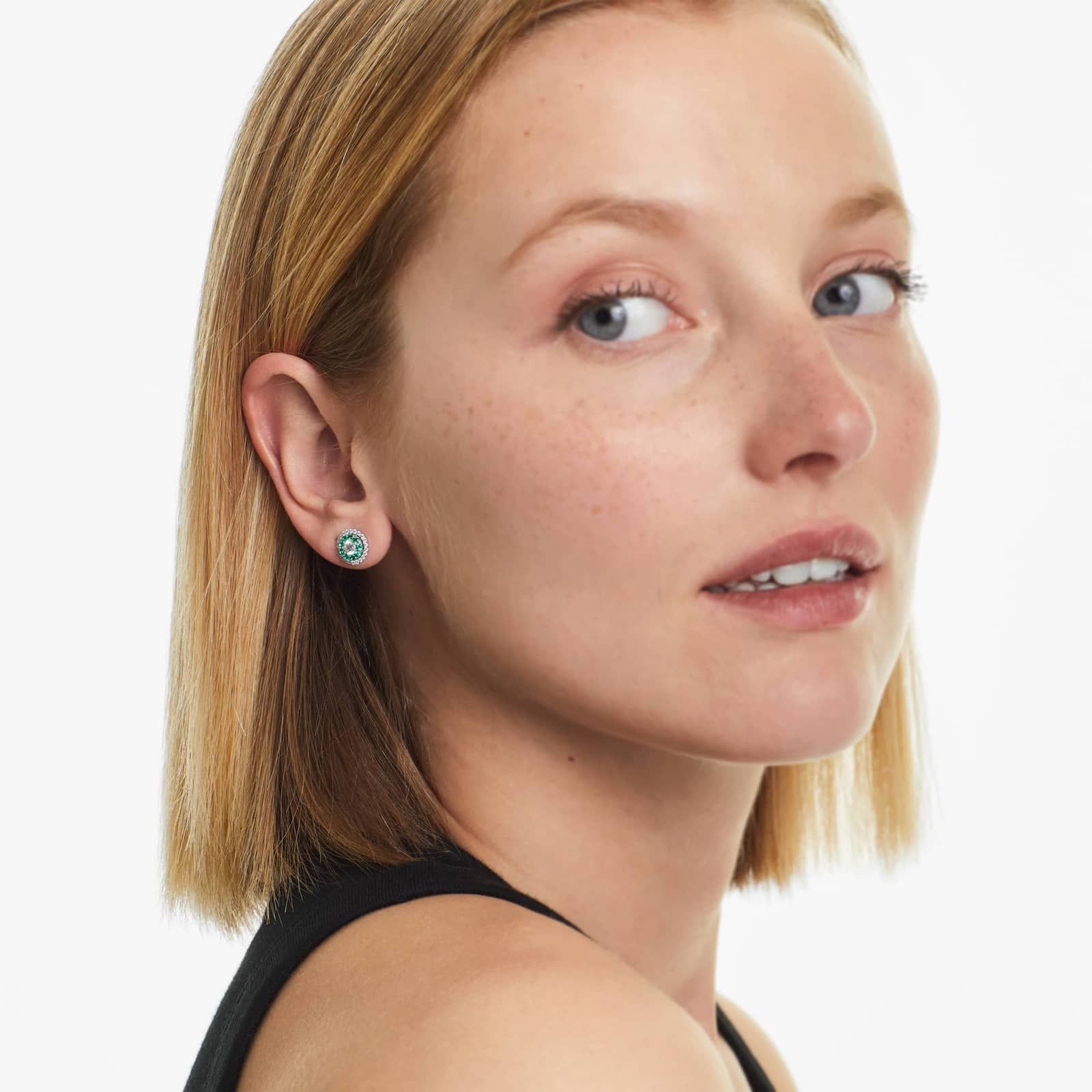 Emerald And Diamond Double Halo Stud Earrings In 14K White Gold