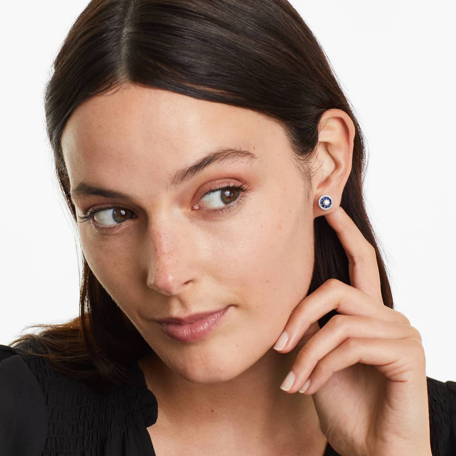 Sapphire And Diamond Double Halo Stud Earrings In 14K White Gold