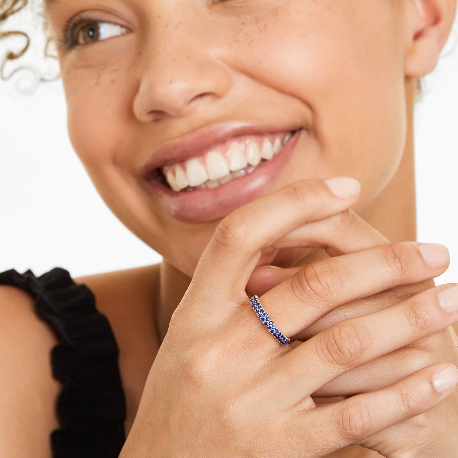 Double Row Pavé Sapphire Ring In 14K White Gold