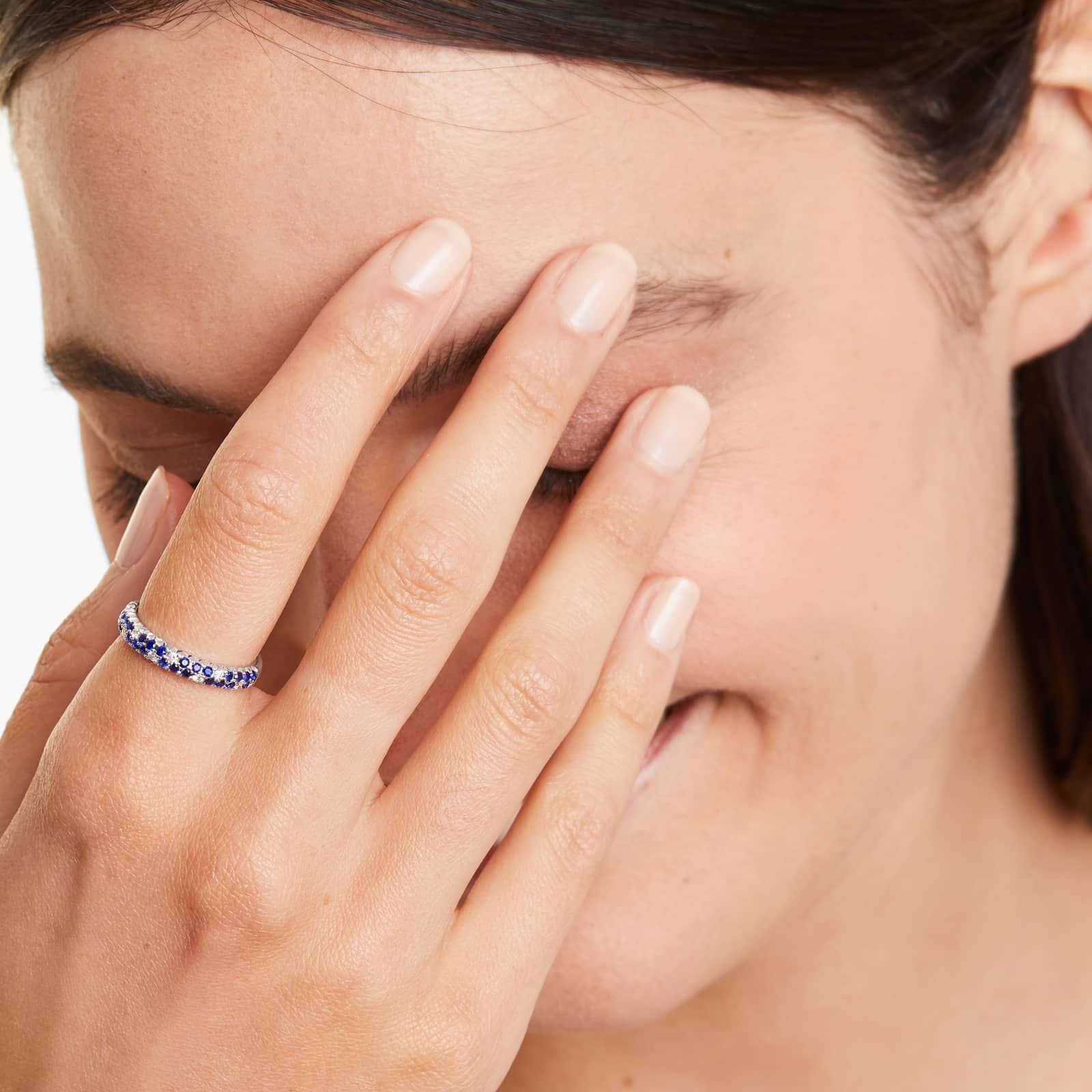 Double Row Pavé Sapphire And Diamond Ring In 14K White Gold