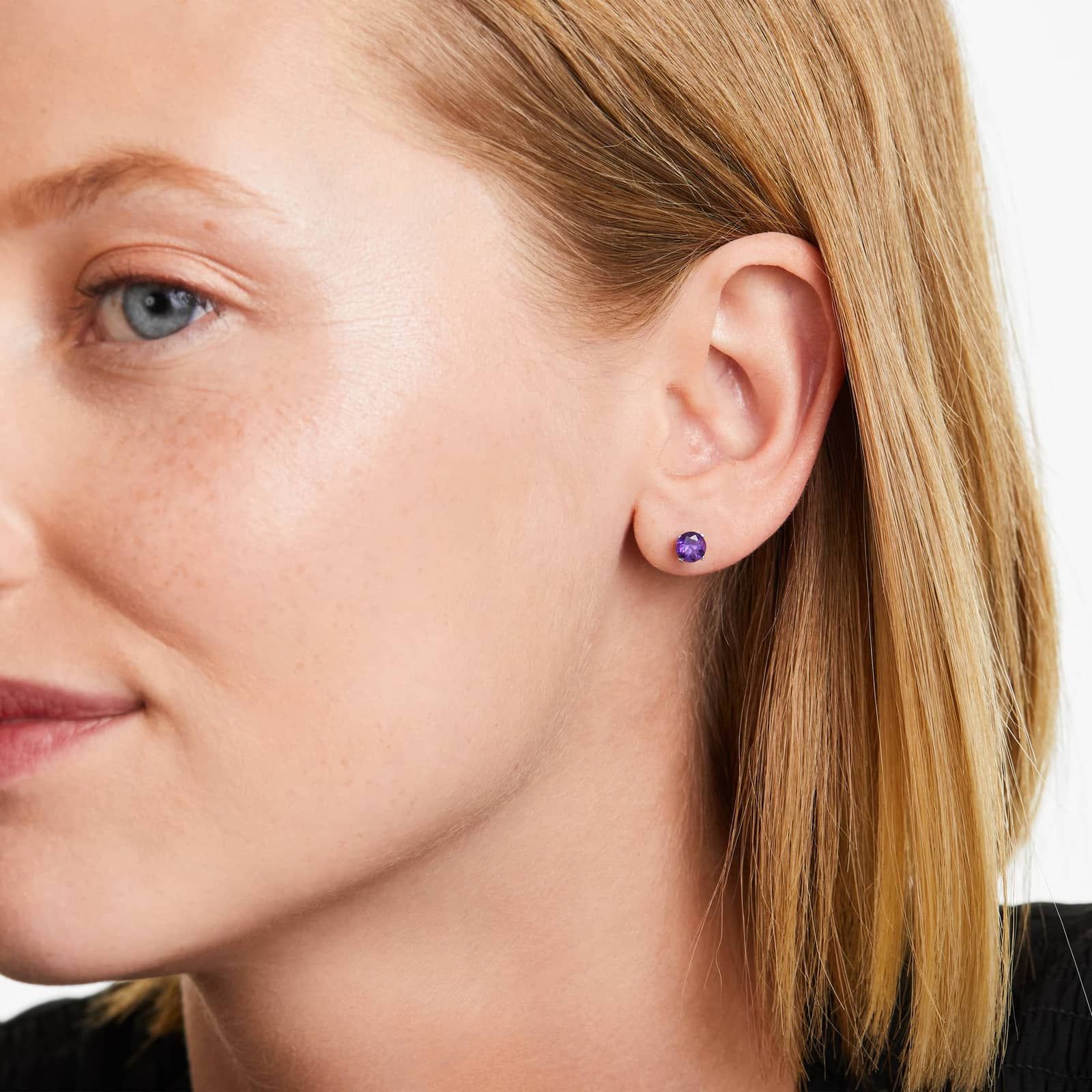 Amethyst Birthstone Earrings In 14K White Gold